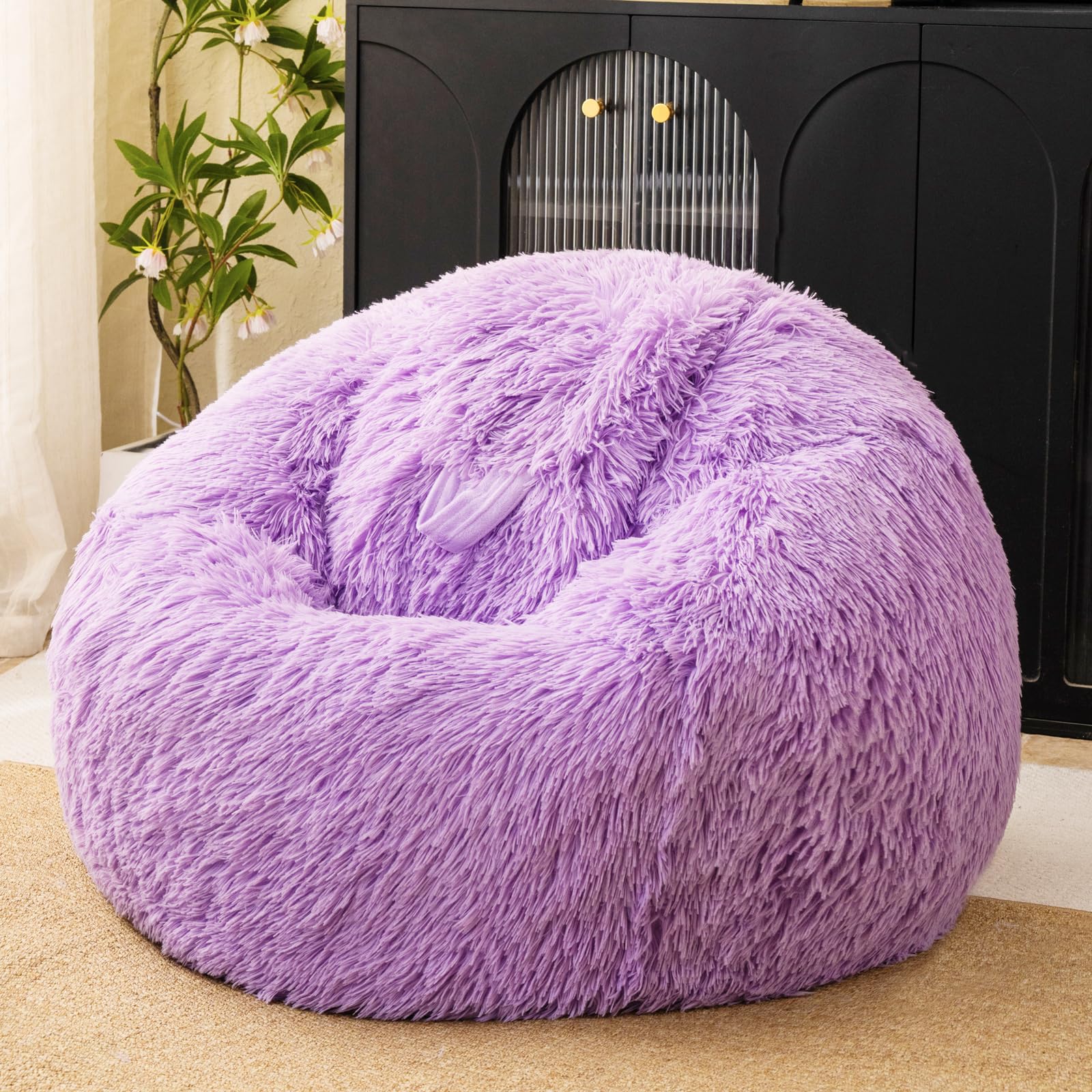 Photo 1 of Lavender shaggy bean bag chair covers (No Filler), comfy Faux Fur Lavender bean bag chair Cover for bedroom, stuffed animal Storage, kids adults teens girls bean bag chairs, Anti-Slip