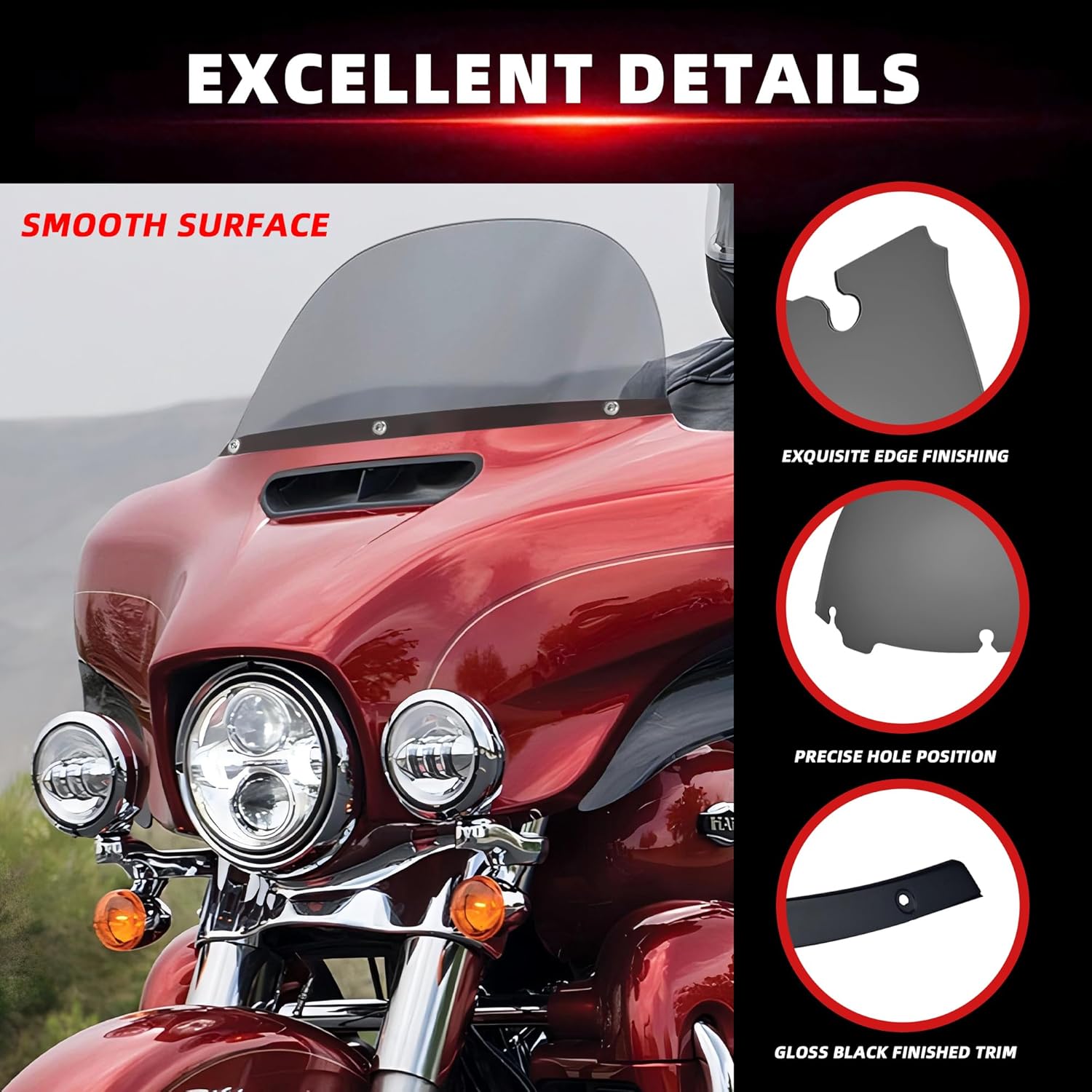 FATECIM Batwing Windshield Windscreen Trim with Rubber Gasket for Harley Touring Electra Street Tri Glide Ultra Limited 2014-2019 Gloss Black