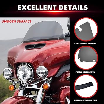 FATECIM 11 Smoke Windshield Windscreen Air Deflector with Gloss Black Trim for 2014-2024 Harley Davidson Touring Street Glide Electra Glide Ultra Limited Tri Glide FLHT FLHX FLHXS FLHTK
