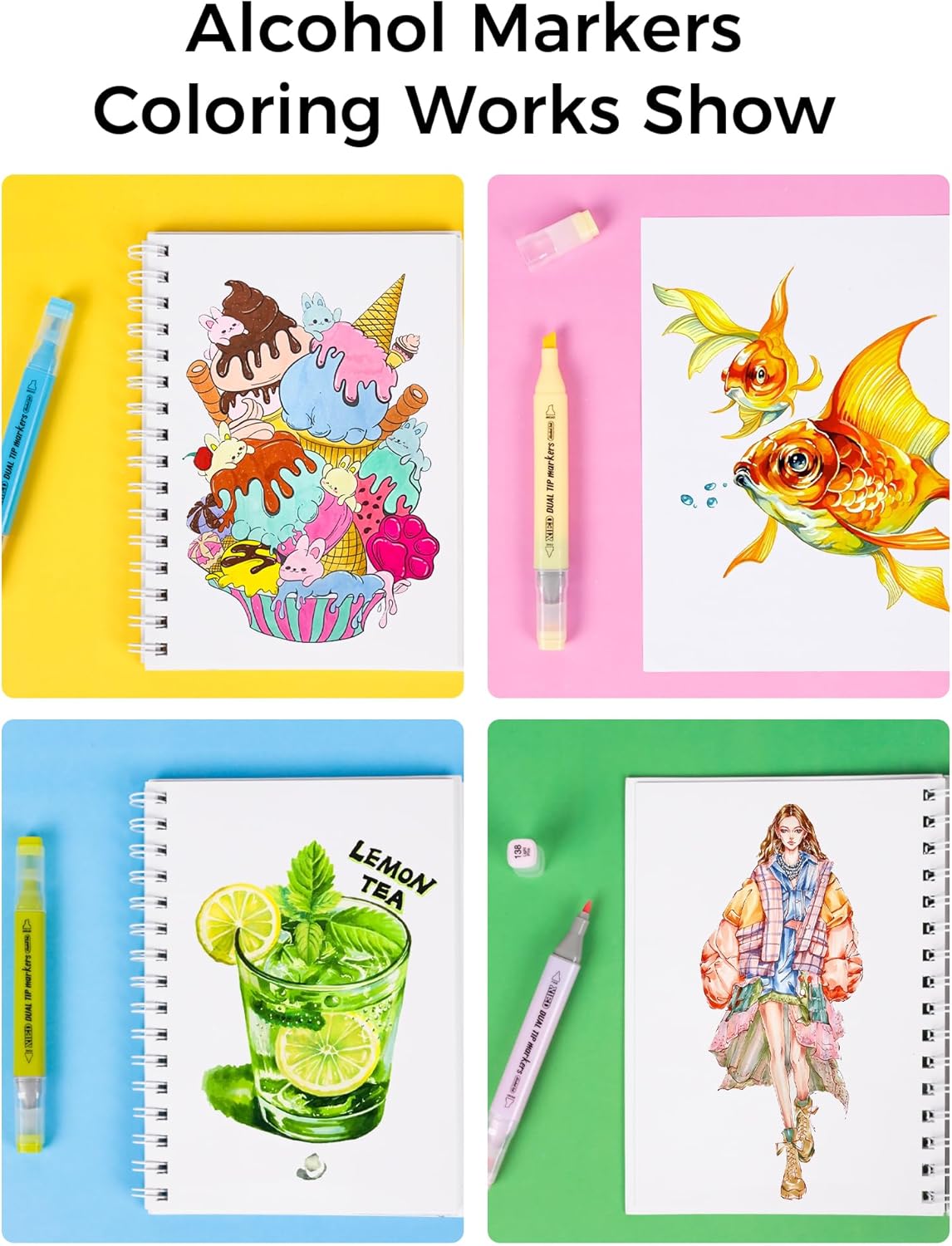 [ Rainbow Markers] 60 Colors Alcohol Markers, Dual Tips Alcohol-Based Art Markers Set for Artists and Adults in Coloring, Painting (Fine & Broad - Image 5