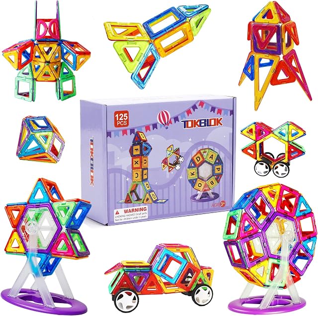 Magnetic Building Blocks Magnetic Tiles Gift 125pcs Construction Toys for 3 4 5 6 7 Year Old Boys Girls Kids Toddler Game STEM Educational Magnets Toy Blocks Christmas Birthday Gifts