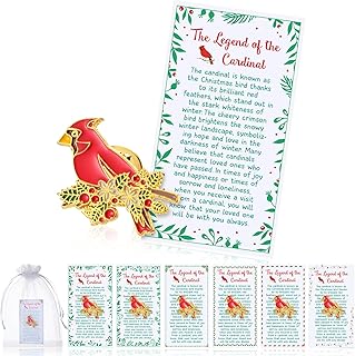 24 Set/48 Pcs Christmas Red Cardinal Lapel Pins with Card Christmas Religious Gift Favors Cardinal Pins with Card and Organza Bag for Xmas Religious Church Sunday School Events