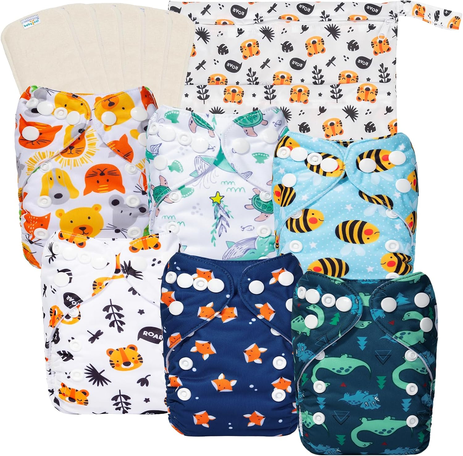 babygoal Newborn Cloth Diapers Pack of 13 for 5-12lbs Preemie Boy, Cloth Diaper Covers 6 Pack with 6pcs Inserts and Wet Bag, Reusable Washable &amp; Waterproof