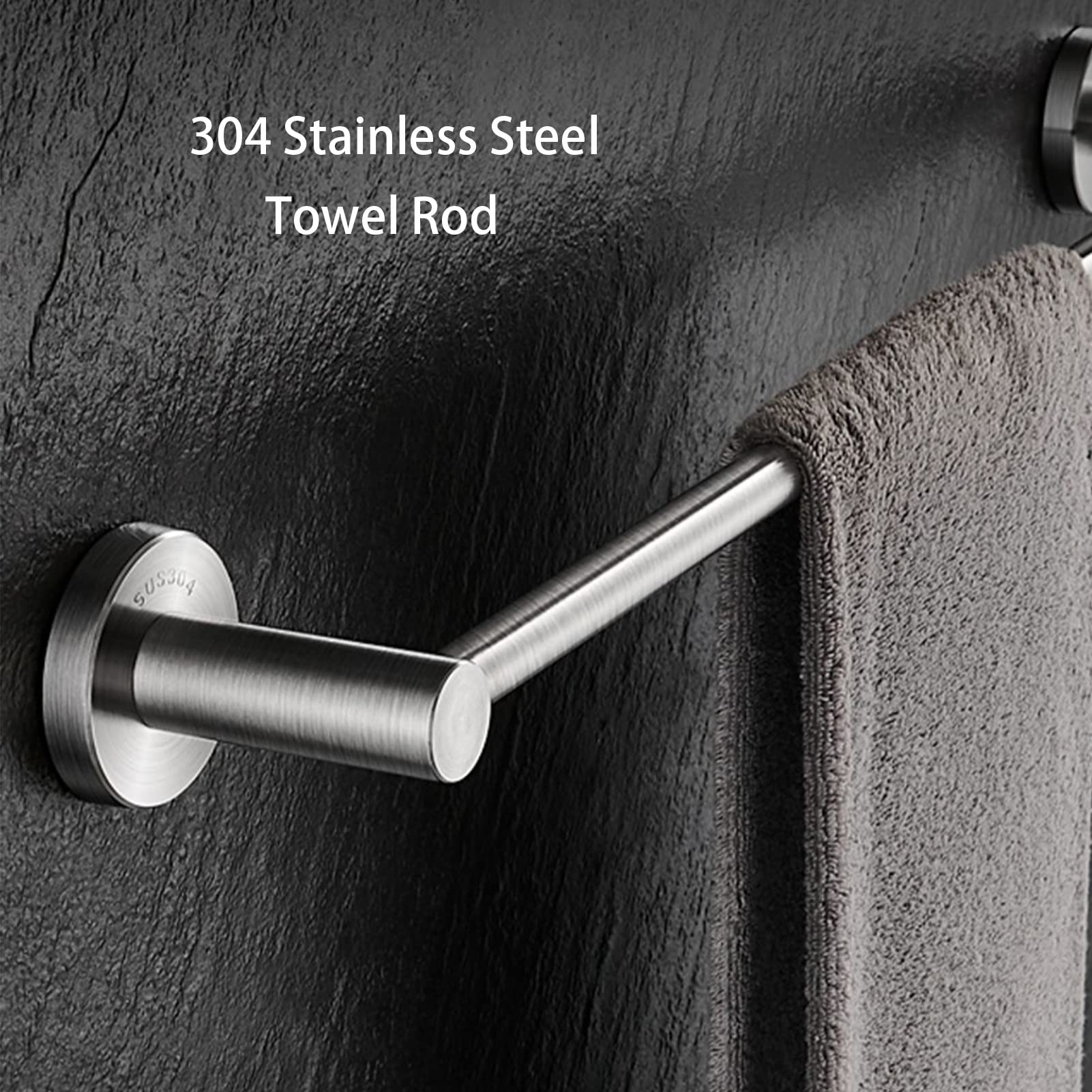 Portasciugamani in acciaio inox da 40 cm, finitura spazzolata, montaggio a parete, per bagno e cucina, design rotondo con hardware durevole per l'organizzazione della casa
