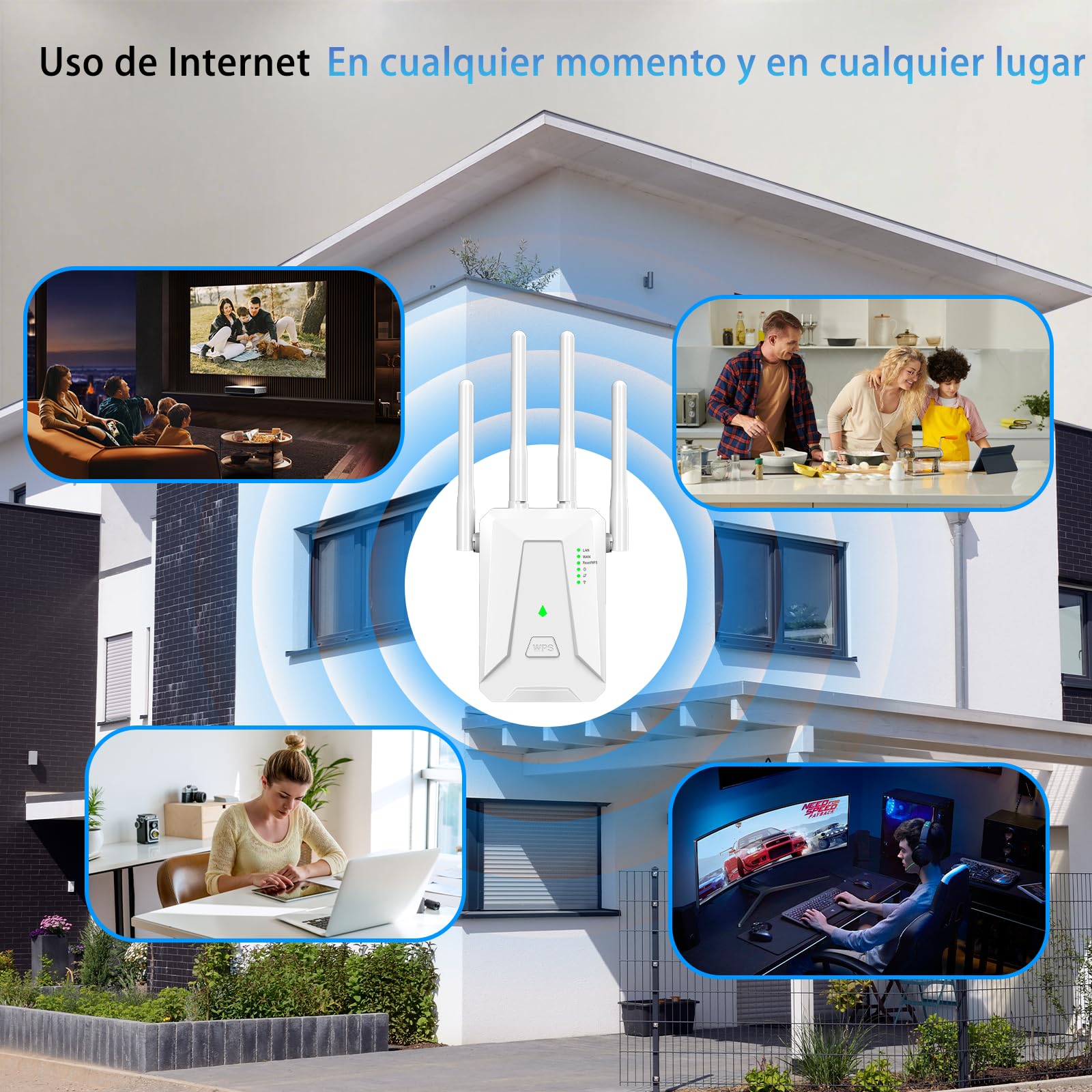 Repetidor WiFi Largo Alcance, Amplificador Señal WiFi 2.4 GHz con 4 Antenas, Extender con Puerto Ethernet 300 Mbps, Compatible con Todos los Routers, Botón Repetidor/Router/Ap (Blanco) — view 7