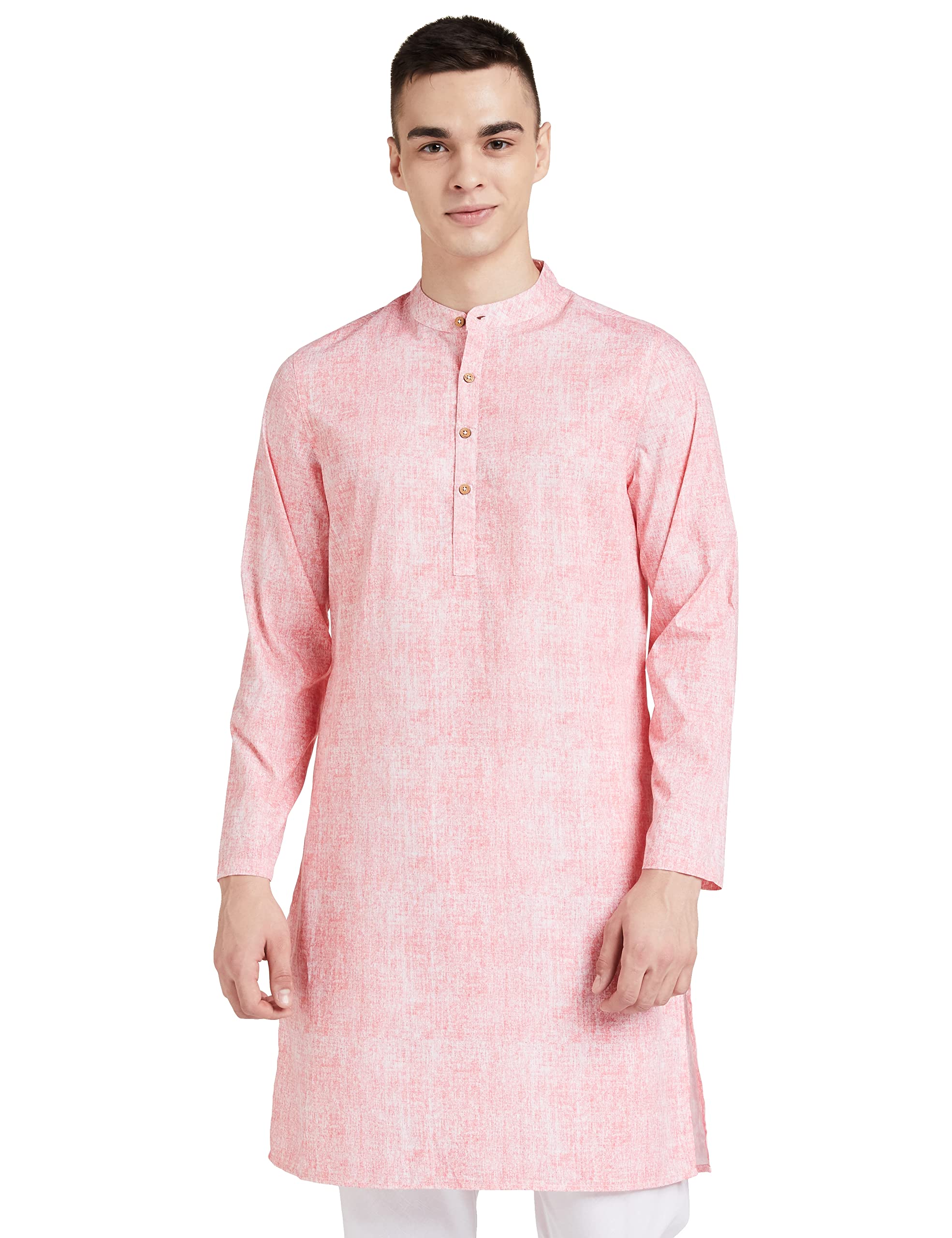 Men's Solid Cotton Printed Long Kurta (Regular Fit)-image-36