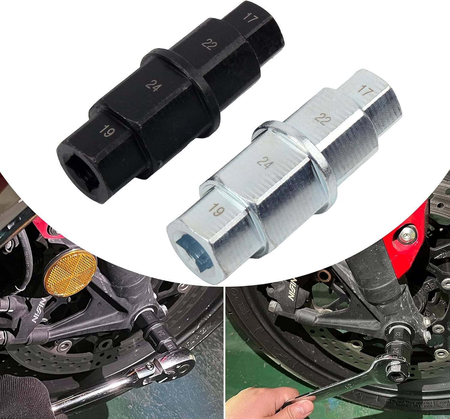 Hex Axle Motorcycle Tool 17/19/22/24mm for Front Axles Wheels