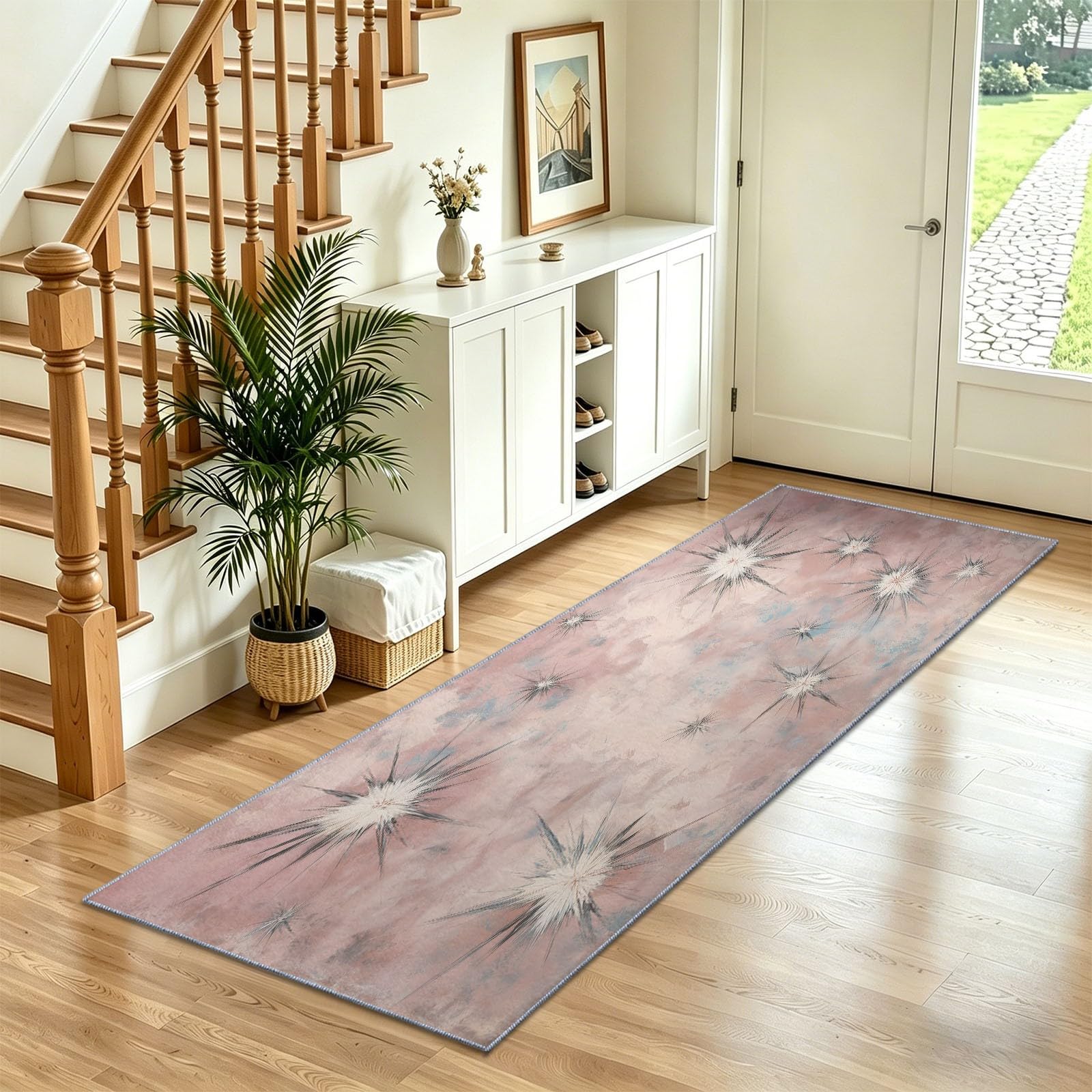Tapis de passage cuisine et entrée pastel abstrait rose pour sublimer votre couloir