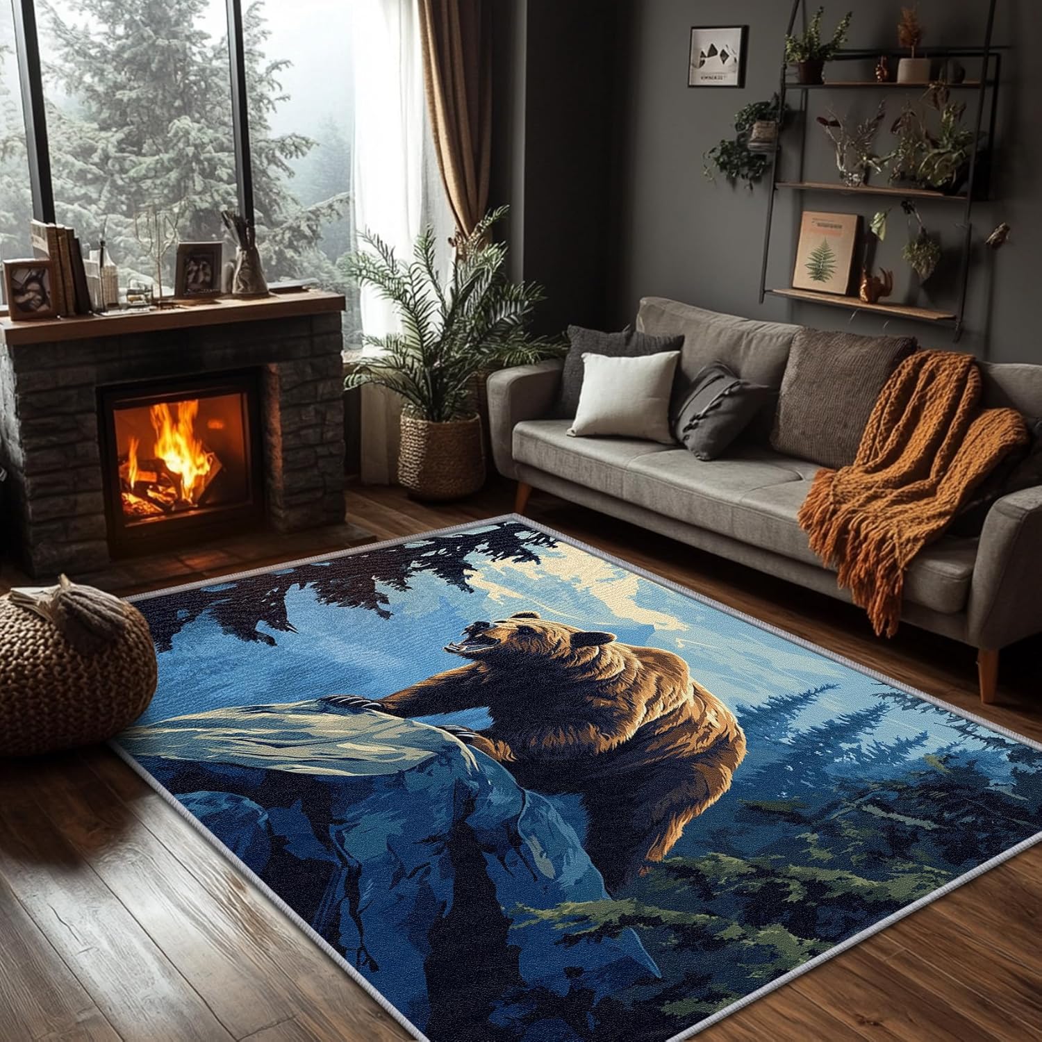Deer Rug 5x7-5x8 Rug - Deer Rug - Wildlife Mountain Forest Area Rug - Hunting Wild Animal Rugs - Rustic Cabin Animal Carpet - Deer Home Decor