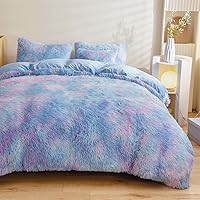 Vista 2 de Fluffy Duvet Cover Queen Size, Soft Plush Shaggy Faux Fur Velvet Comforter Cover Bedding Set 4 Pieces(1 Duvet Cover + 2 Pillowcases + 1 Throw Pillow