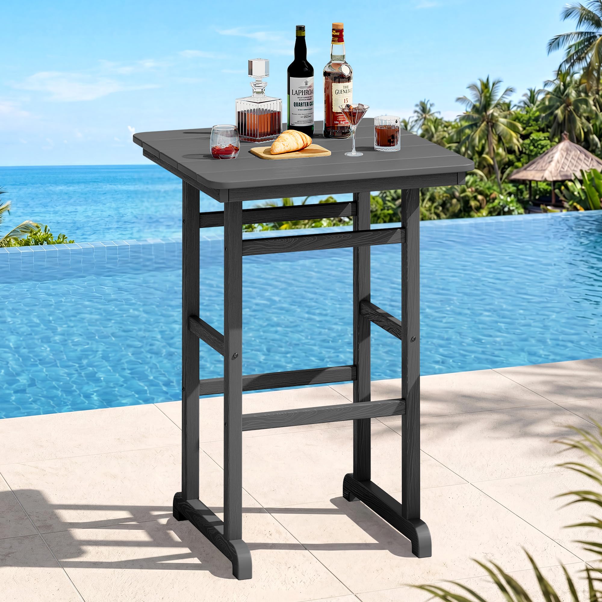 SERWALL HDPE 41.7" Bar Height Table with Umbrella Hole, Grey