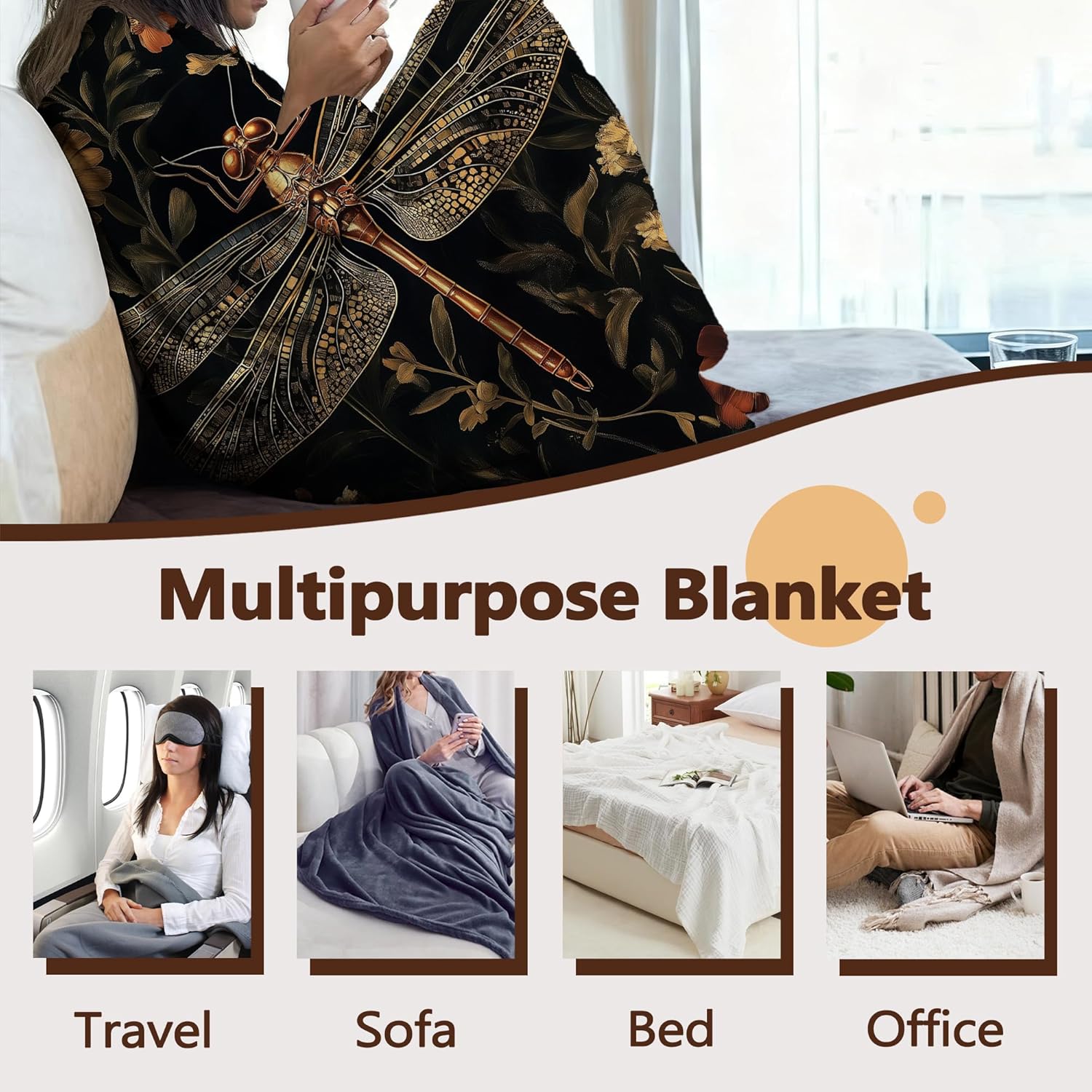 Retro Dragonfly Sofa Throw Blankets,Rustic Forest Wildflowers Soft Cozy Fuzzy Lightweight Travel Blanket,Flannel Fleece Fall Throw Blanket for Couch,Bed,Camping,Movie Nights,Watching TV 60 X 80 Inch