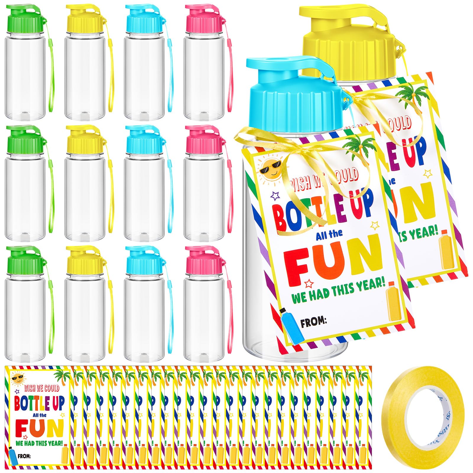 Maxdot 24 Sets End of Year Gifts for Students from Teacher Plastic Water Bottles with Gift Cards 14