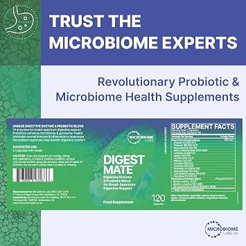 Microbiome Labs DigestMate – Digestive Enzyme Blend & Probiotics for Broad-Spectrum Gut Support, Spore Probiotic Supplement & 14 Enzymes for Complete Digestion - 120 Vegan Capsules