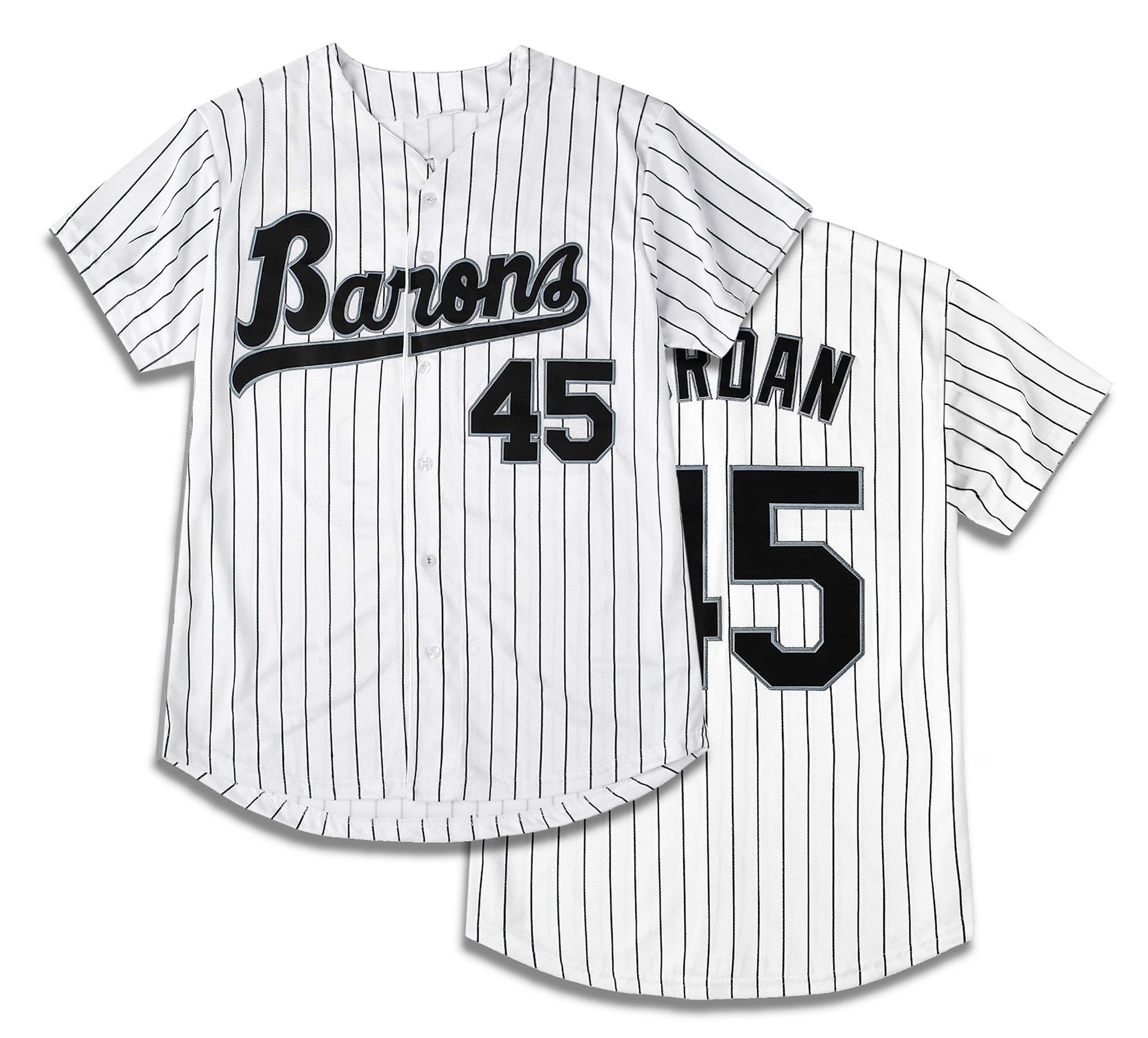 Barons #45 - Camiseta de béisbol de manga corta para hombre, diseño hip hop, color blanco y negro, cosido S-5XL, regalo de béisbol