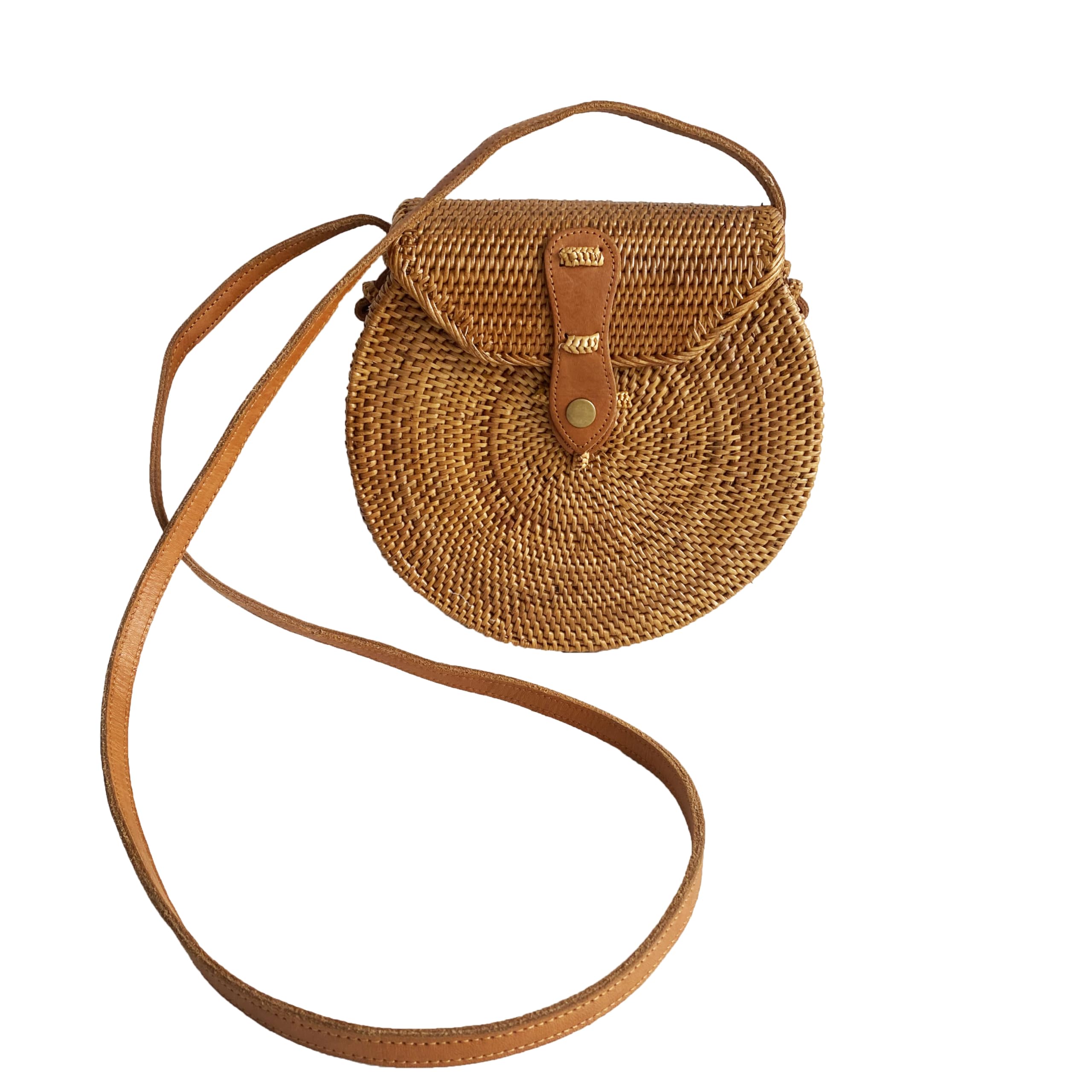 Borsa Paglia Donna Estiva in Midollino con Intreccio in Rattan - Borsetta Tonda con Cinturino Lungo - Interno in Cotone - Borsa Primavera Estate 2024 (Tracolla)
