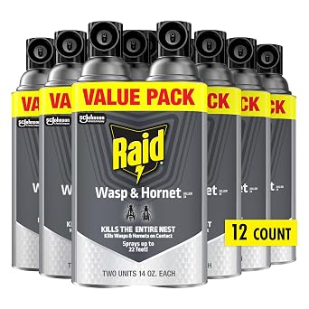 Raid Wasp & Hornet Killer Spray, Bug Killer Kills the Entire Nest, 14 Oz Pack of 12