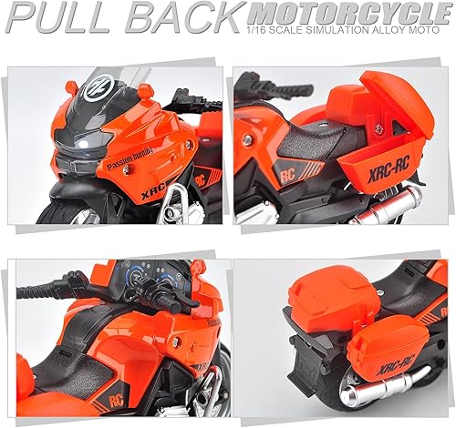 Miniatura 5 de ACROFEK Juguetes de motocicleta de aleación con sonido y luz, juguetes de motocicleta fundidos a presión para niños de 3 a 5 años, gran motocicleta