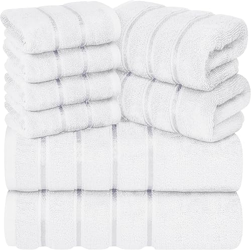 YRALY Juego de 8 toallas de lujo para baño, 2 toallas de baño, 2 toallas de mano y 4 toallas faciales, 100% algodón hilado en anillo de 21.16 ozm,