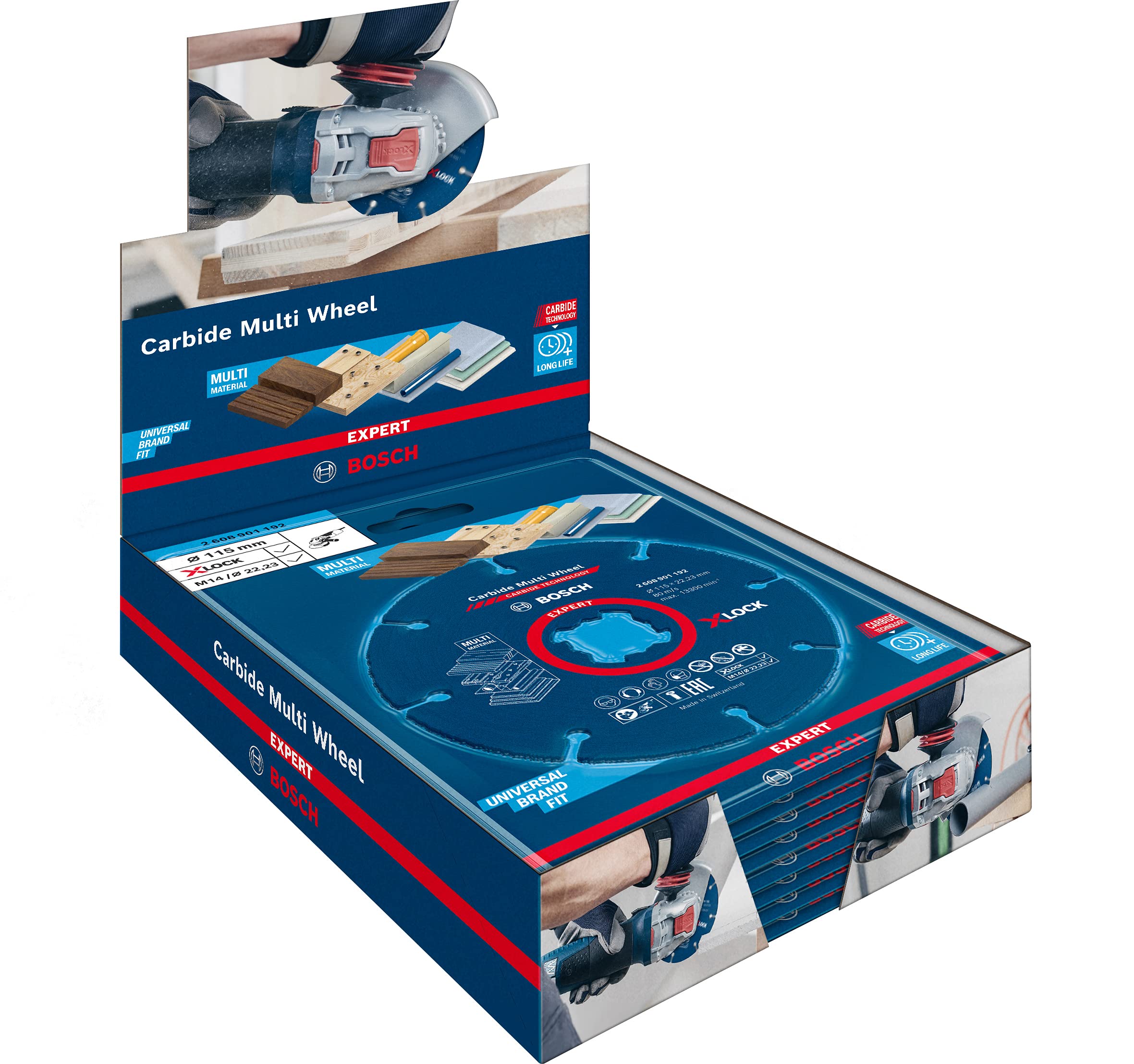Bosch Professional 10x Expert Carbide Multi Wheel X-LOCK Trennscheiben (für Hartholz, Ø 115 mm, Zubehör Kleiner Winkelschleifer)