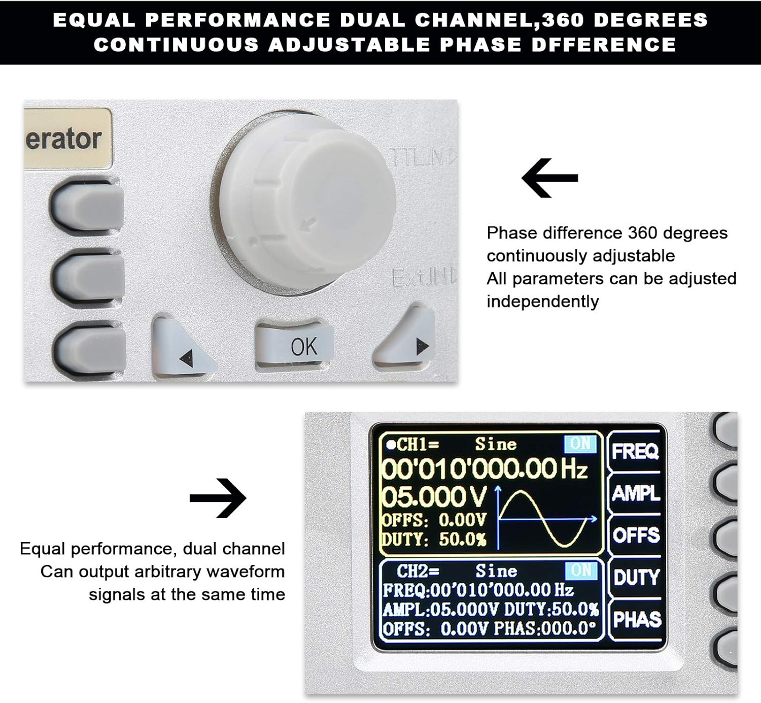 Dual Channel DDS Signal Generator 50MHz Arbitrary Waveform Function Frequency Meter(US Plug)