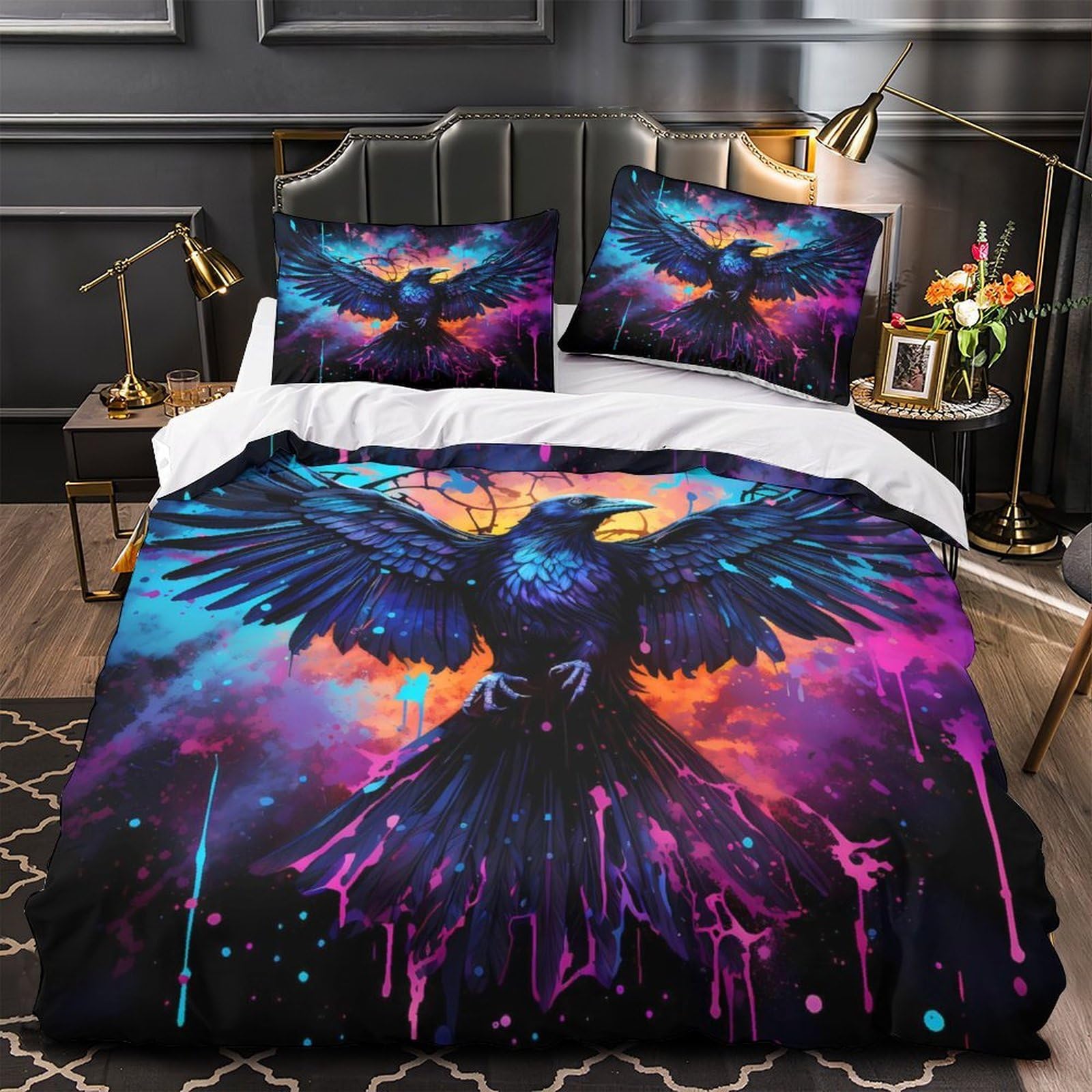 Parure de lit ailes de corbeau housse couette microfibre 3D 140x200 légère