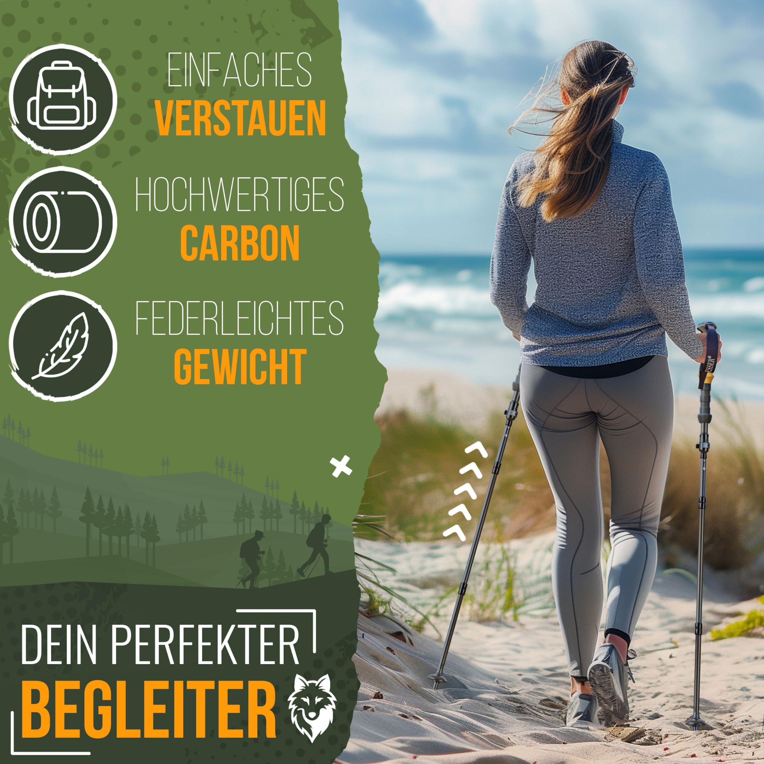 KESSER® Wanderstöcke Aluminium oder Carbon mit Korkgriff | Nordic Walking Stöcke für Damen & Herren faltbar oder Teleskop Trekkingstöcke zum Wandern, Trekking, Skitour & Bergsport inkl. Camping-Licht