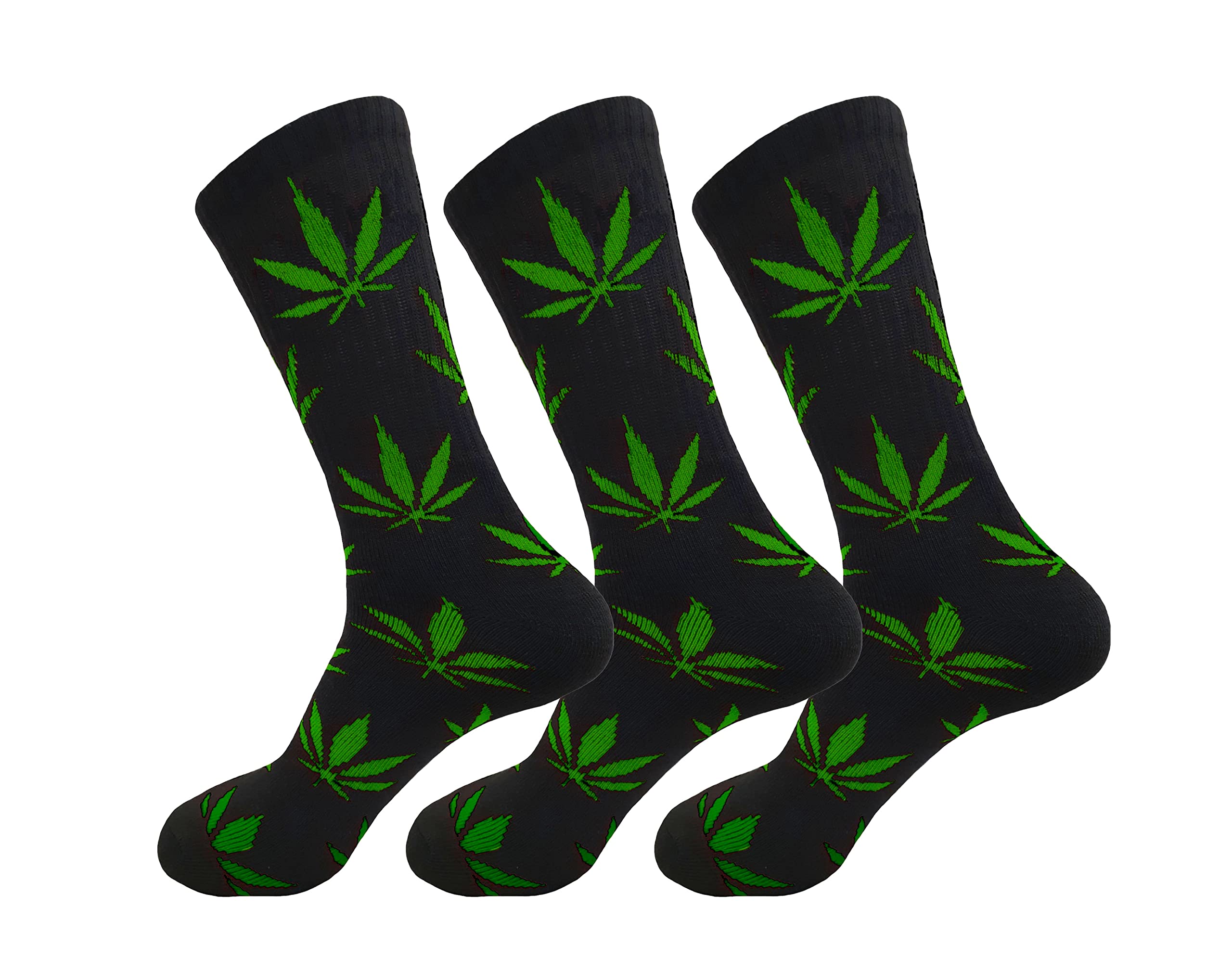 3 Pairs Marijuana Leaf Print Unisex socks weed leaf deesign Athletic Sports Socks BLACK GREEN