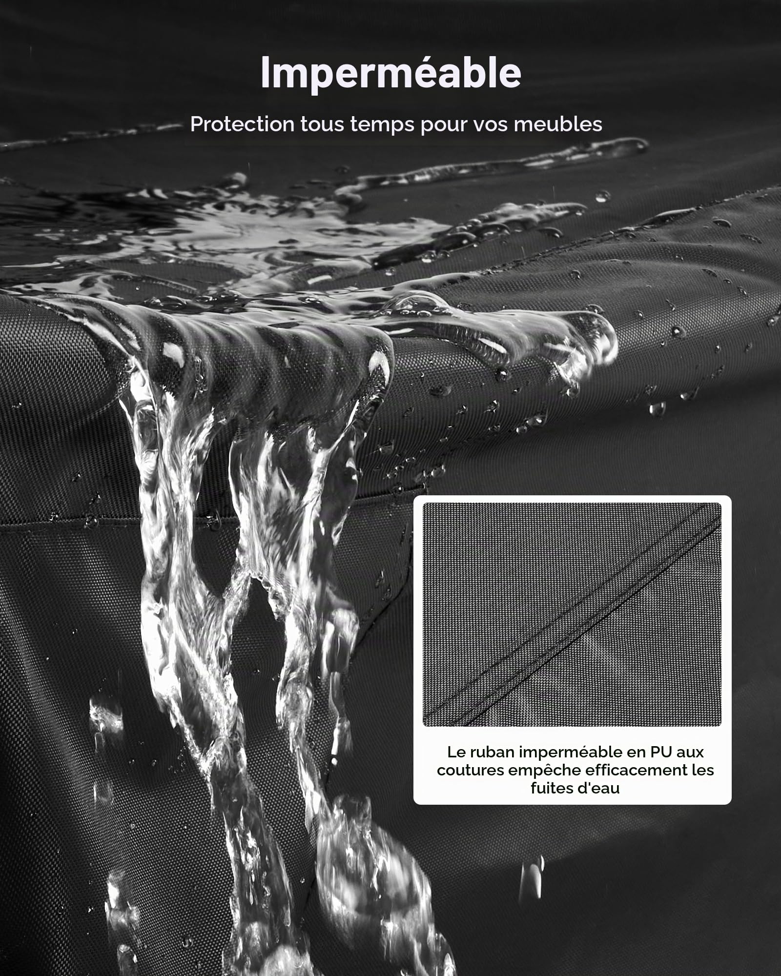 VEVOR Housse de Meubles de Jardin Lot de 4, Bâche de Protection pour Mobiliers d’Extérieur en 420D Imperméable et Résistante, Couverture pour Canapé, Table et Chaises de Patio, Toutes Saisons, Noir