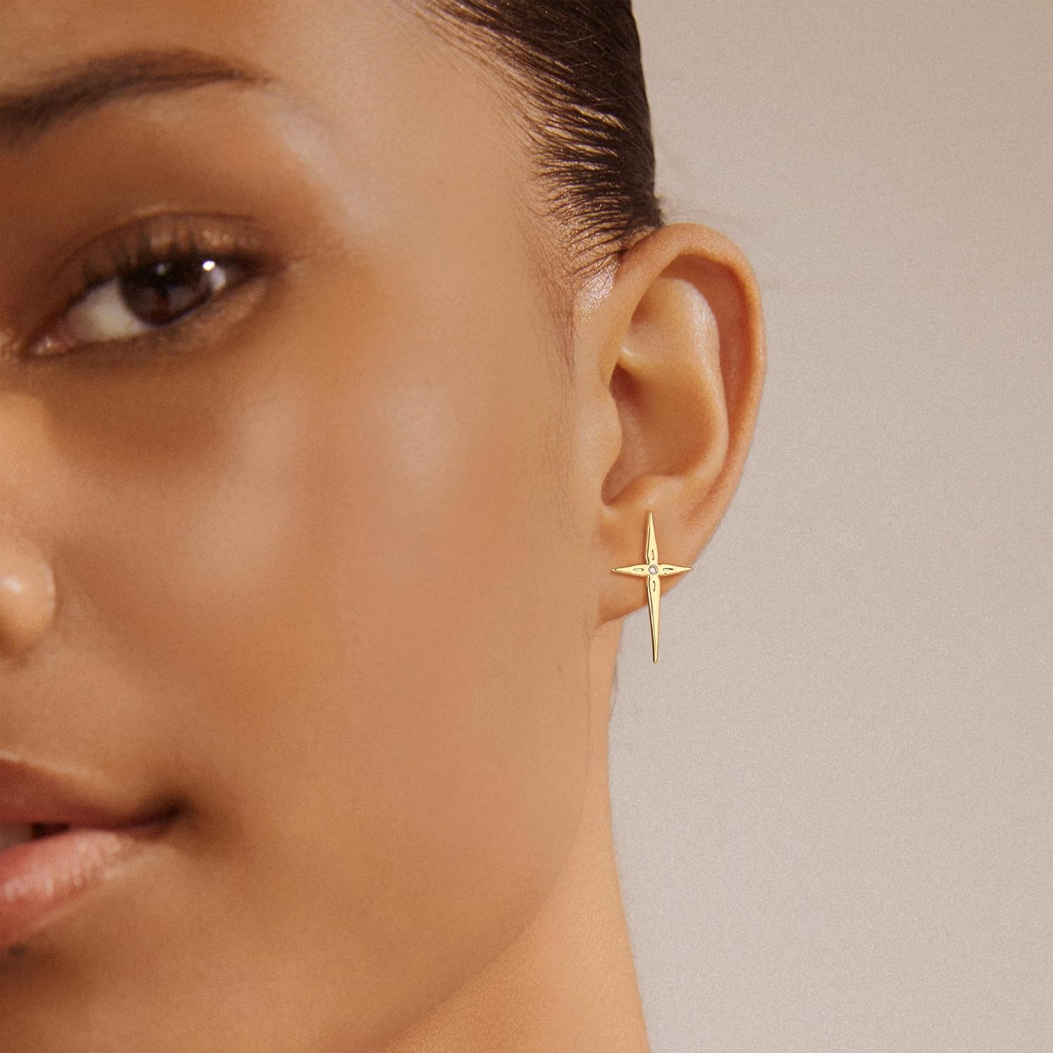 Cross Stud Earrings for Women Trendy 14K Gold Plated Sterling Silver Post Cubic Zirconia Cross Earrings Hypoallergenic Gold Jewelry Gifts - Image 2