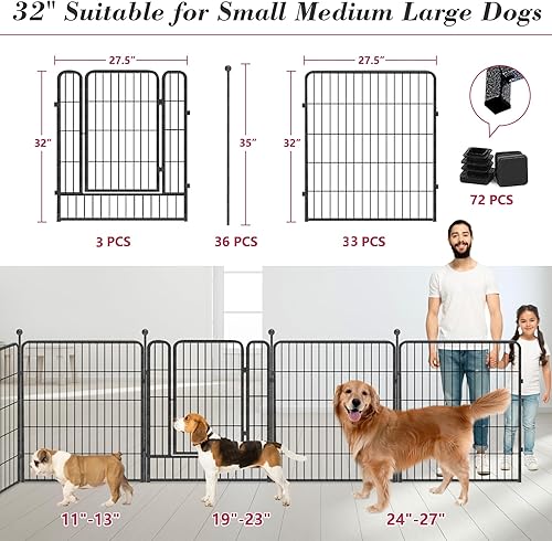 Vista 47 de Corralito para perros de 32 pulgadas, 16 paneles, para interiores y exteriores, para perros medianos y pequeños, valla de metal resistente