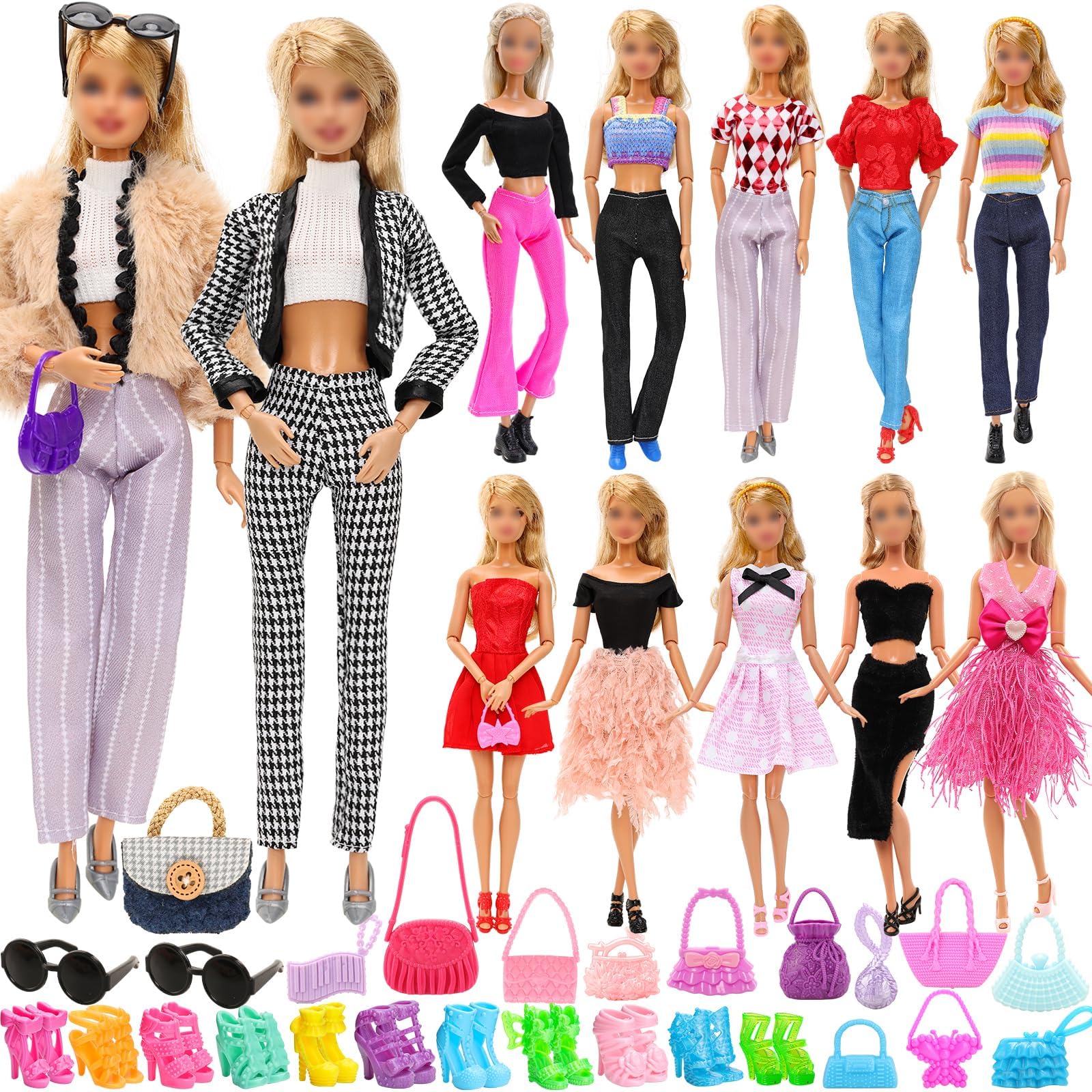 Doll Fashion Clothes & Accessories Includes 2 Chill Suits Set 2 Tops 2 Pants Outfits 2 Dresses with 10 Shoes 11 Bags 2 Glasses for 11.5 Inch Girl Dolls Dressing Set