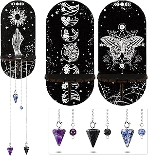 Queekay 3 Pieces Small Crystal Shelf Display Black Butterfly Crystal Shelf Magical Boho Hand Moon and Stars Shelf Witch Stuff Wooden Moon Phases Crystal Holder Stand with 3 Pieces Crystals Stone