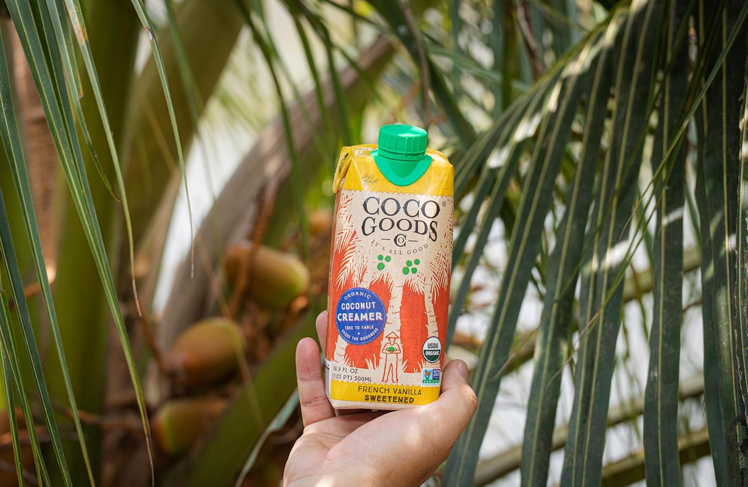 CocoGoods Co. Single-Origin Organic Coconut Coffee Creamer, Sweetened French Vanilla, 16.9 fl oz., 12 pack, Tetra Pak