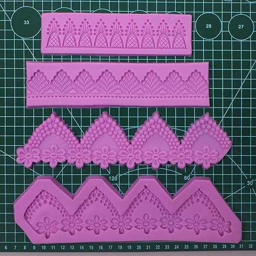 Miniatura 6 de Moldes de fondant de encaje, paquete de 4 moldes de silicona para decoración de pasteles, moldes de fondant de encaje en relieve m19, sin BPA, 0.5
