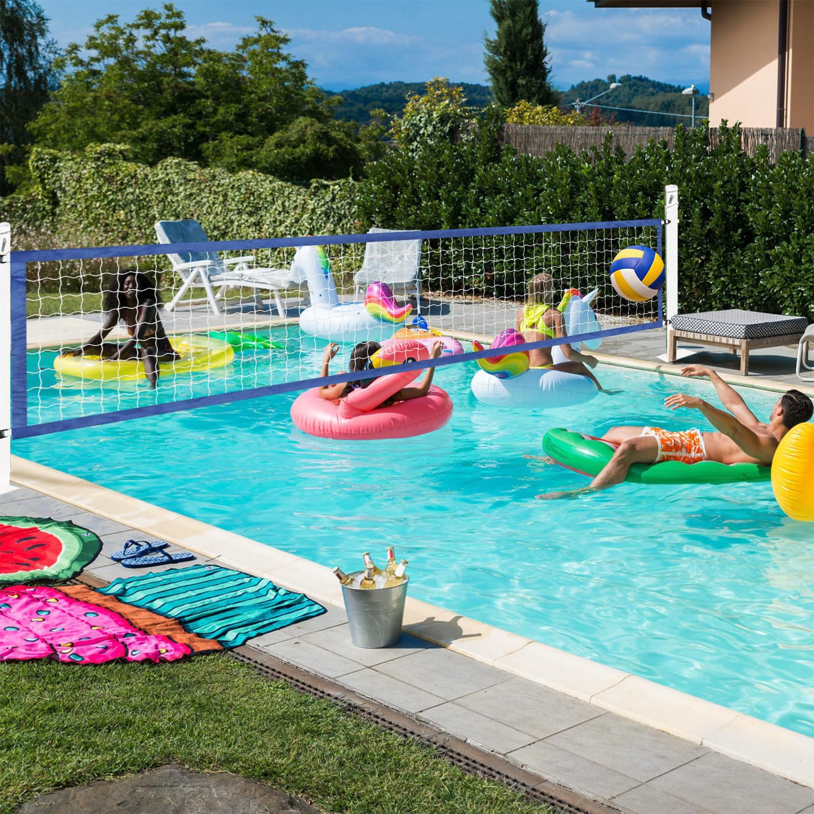 Filet de Volley-Ball Gonflable en Nylon de 4,6 m pour Jeux Aquatiques, Piscine, activités de Plage Amusantes en
