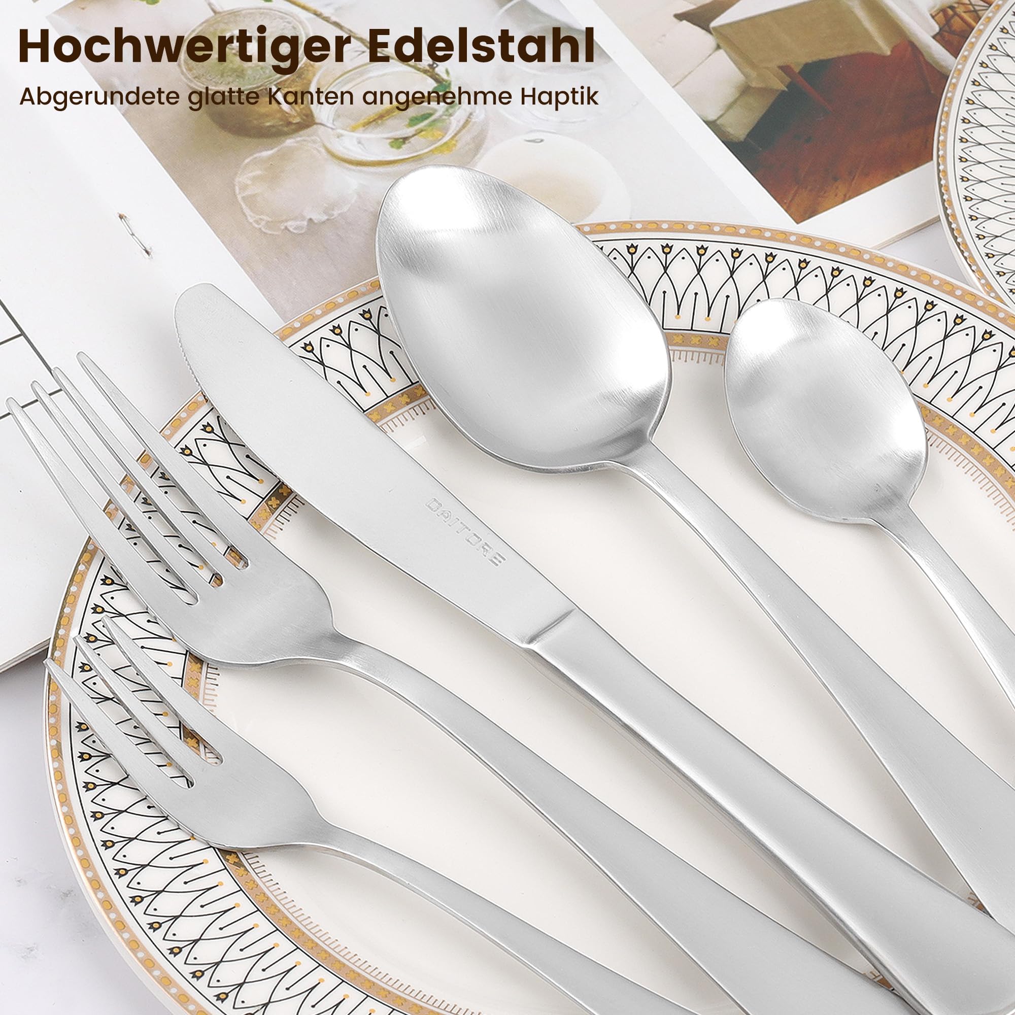 Besteckset 30-teilig für 6 Personen, Hochwertiges Besteck Set aus Edelstahl, Essbesteck Set mit Löffel, Gabel und Messer für Alltag und Gäste, Silber