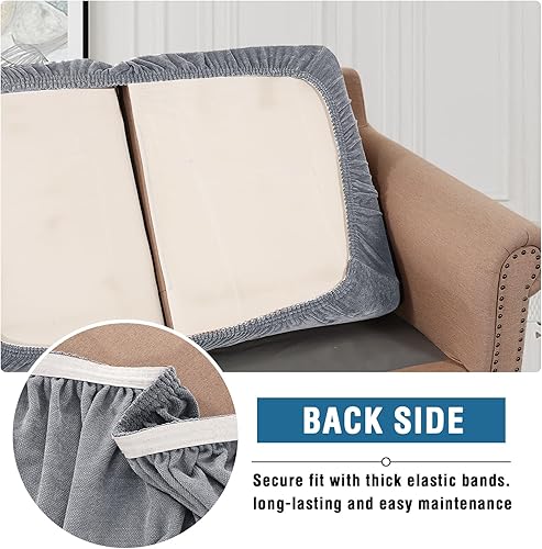 Miniatura 5 de H.VERSAILTEX Fundas de cojín de felpilla elástica para sofá de 3 plazas, fundas gruesas y duraderas para mascotas con parte inferior elástica (funda