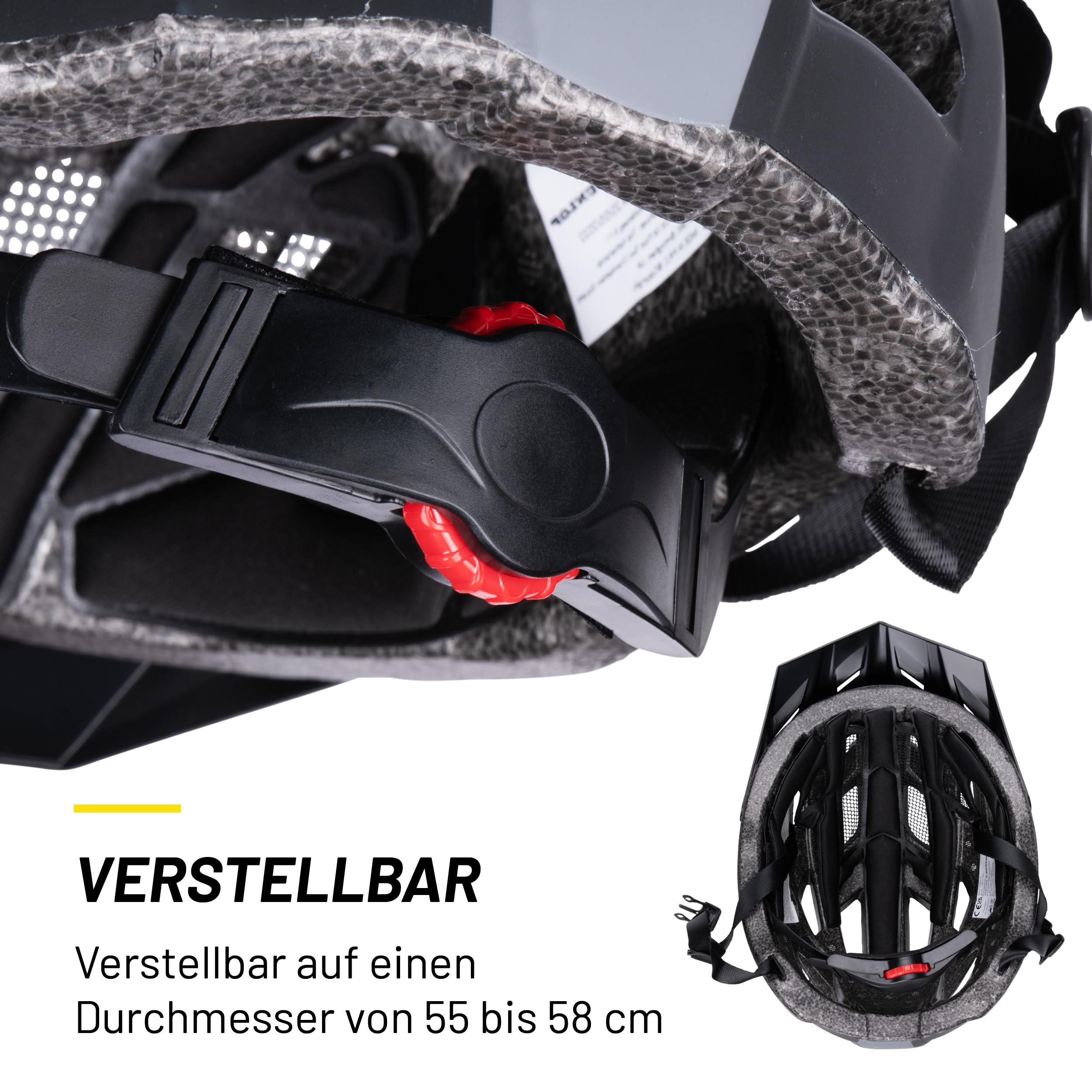 Dunlop Fahrradhelm Verstellbar von 58 bis 61 cm - Größe - mit LED-Beleuchtung 3 Lichtmodi - Schwarz