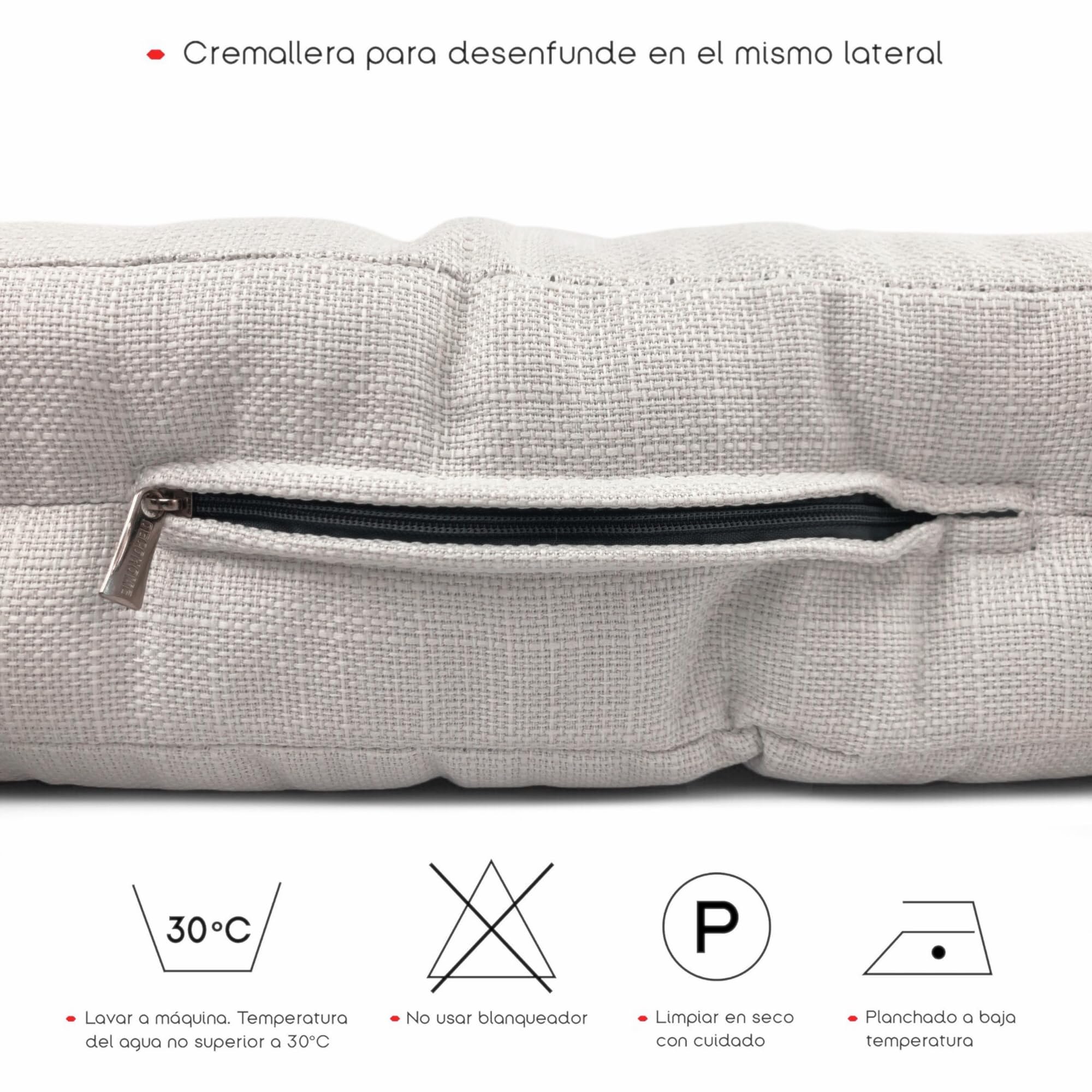 TIENDA EURASIA – Pack de 2 Cojines de Suelo Cuadrado | Cojín Impermeable | Acolchado | Poliéster | Medidas 45x45x8 cm | Cojines Exterior Jardín | con Asa de Transporte y Cremallera (Crudo)