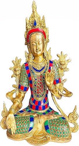 Estatua de Lady Buda de Buda de latón dorado para decoración del hogar, artesanía nepalí hecha a mano (ídolo para la paz, protección de meditación,