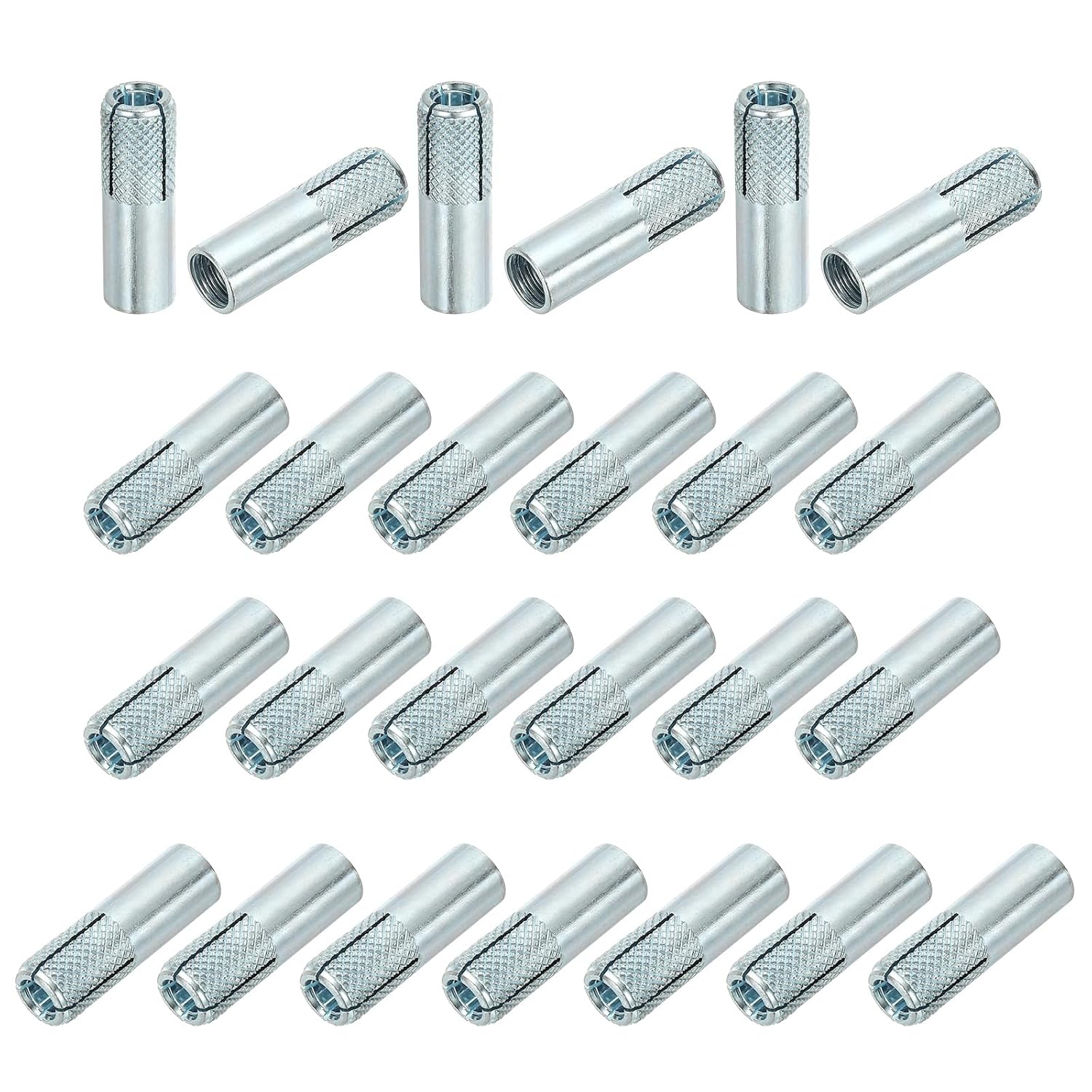 PATIKIL M12 Drop-in Anchors, 25 Pcs Zinc Plated Carbon Steel Solid Knurled Concrete Anchors Internal Forced Expansion Screw Bolts for Solid Concrete Drywall, Silver