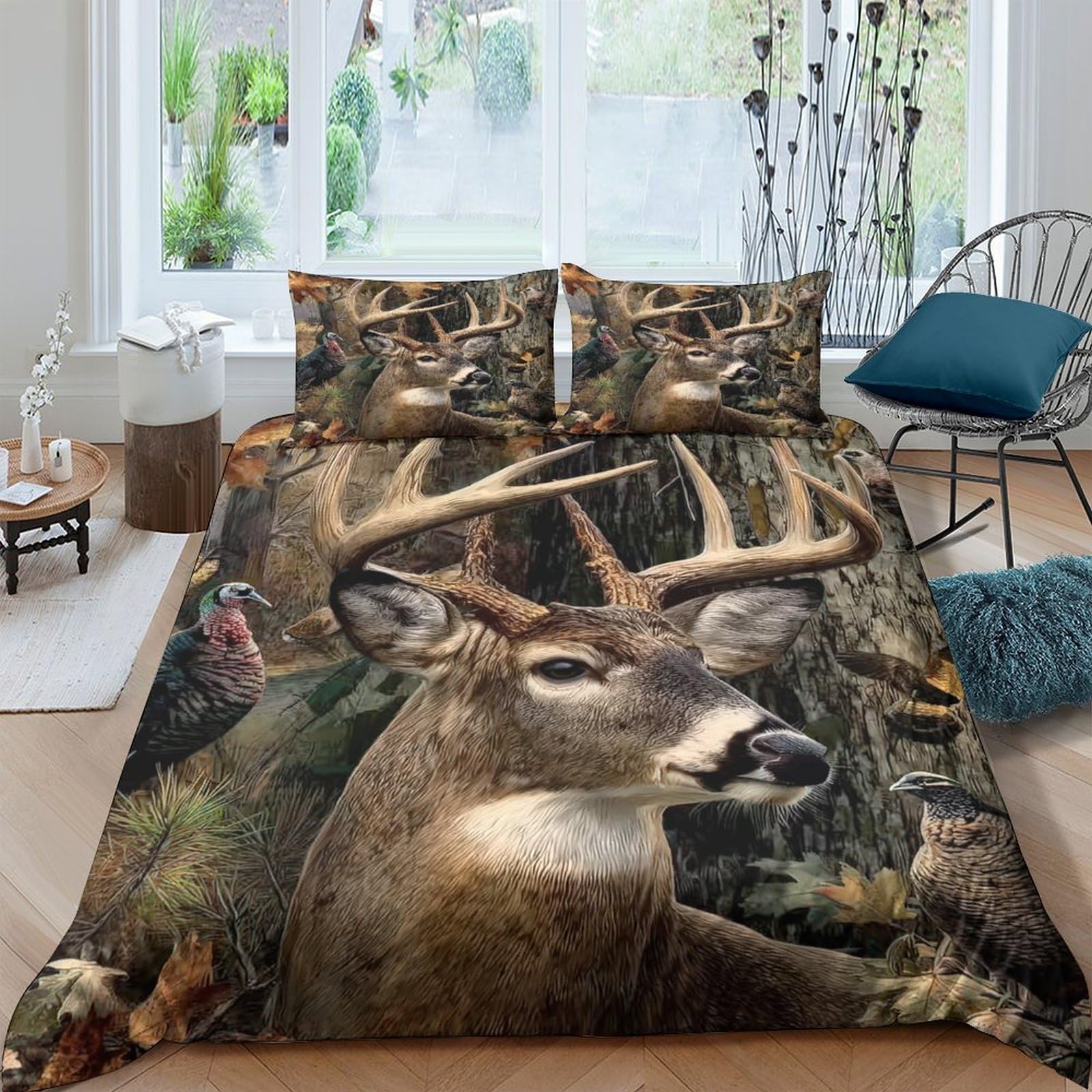 Ctjqhvkz Style-8 3D Printed Forest Deer Fitted Sheet Microfiber Soft Brown Woodland Animal Mattress Cover For Bedroom Dorm Apartment Decor Single（135X200cm）