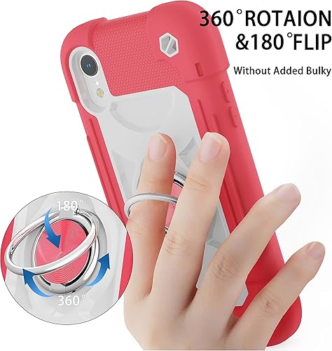 Miniatura 6 de Funda para iPhone XR de 6.1 pulgadas con soporte de anillo, con 2 protectores de pantalla de cristal, resistente a los golpes, resistente a los