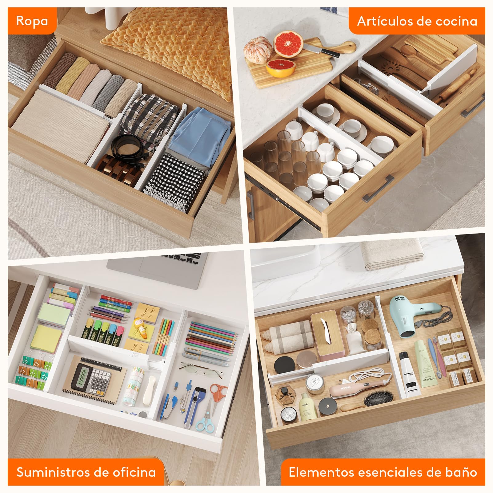 Lifewit Separadores Cajones de 10 cm Altura, Organizador Armario, 34-50 cm Ajustables Divisores para Almacenaje Ropa/Camisetas/Pantalone, Accesorios para Baño/Cocina/Oficina, Blanco, Paquete 12