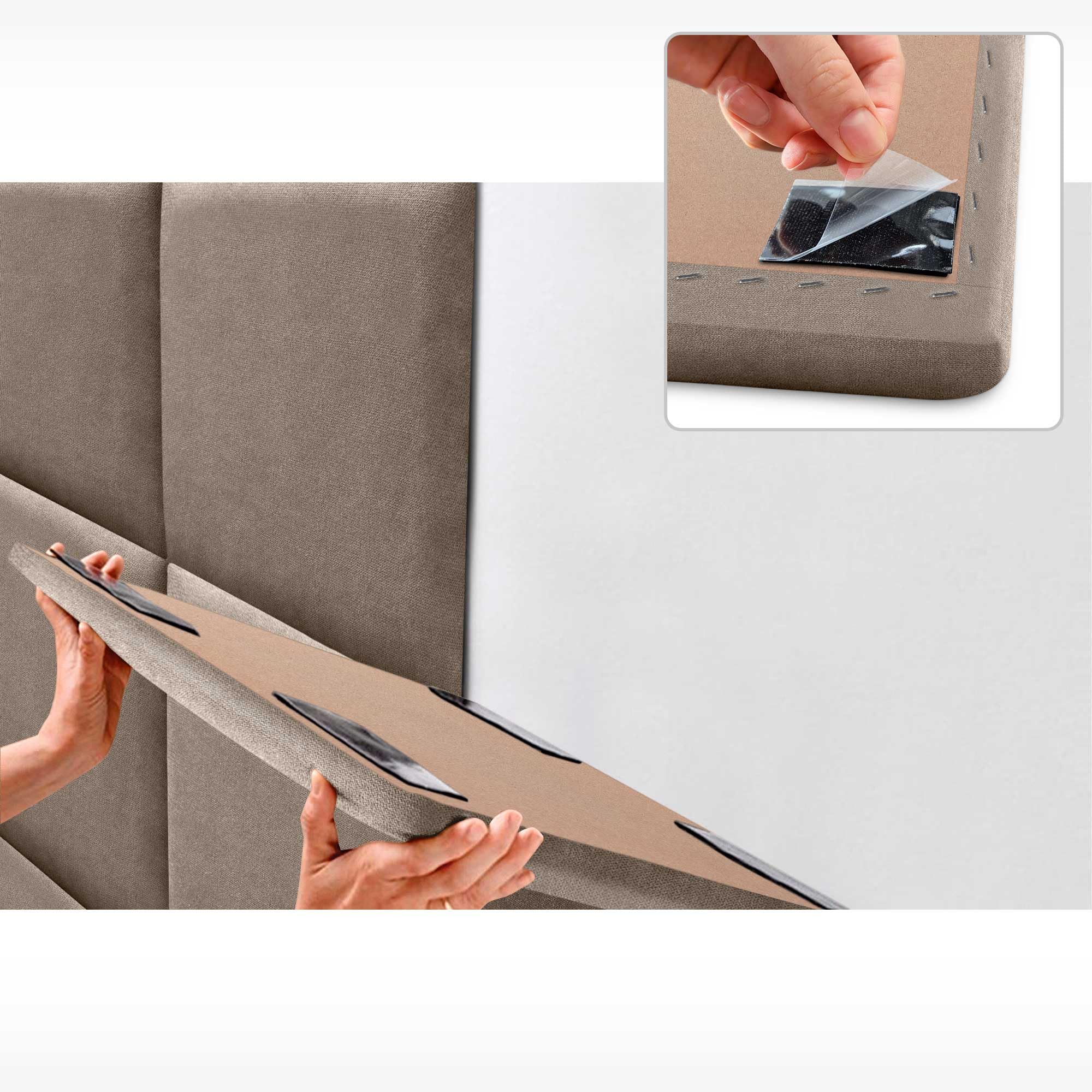 DHOME Cabecero Tapizado Compuesto de Paneles Autoadhesivos Intercambiables de Tela Aqualine Cama Lujo Dormitorio Acolchado (Tierra, 180cm)