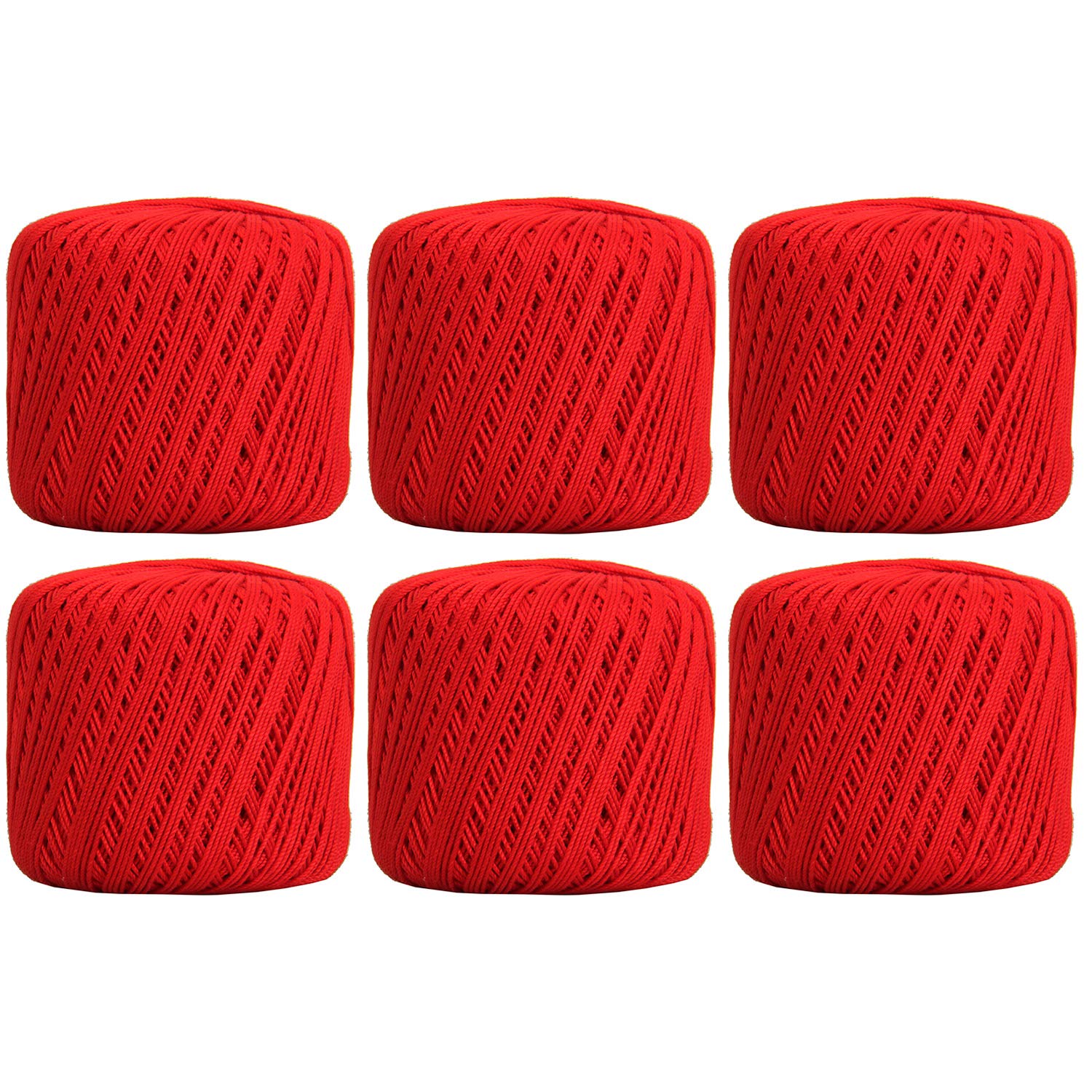 ThreadArt 100% Cotton Crochet Thread Size 3, 6 Ball Pack, Red 12