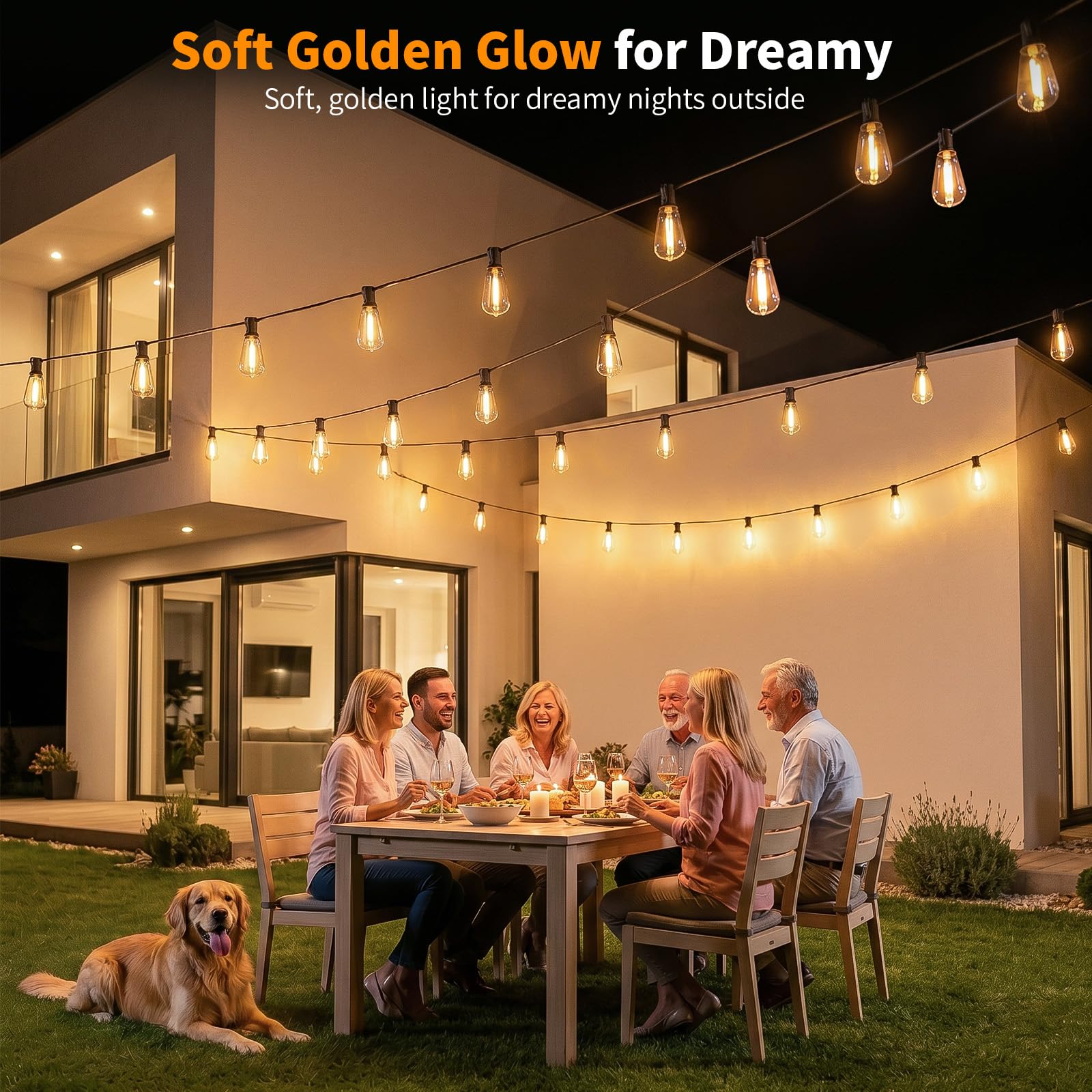 Hotsonic - Cadena de luces LED de control remoto para exteriores, impermeable, 50 pies con bombillas inastillables, luces colgantes regulables, 3 modos para patio, porche, jardín, pérgola patio, casa