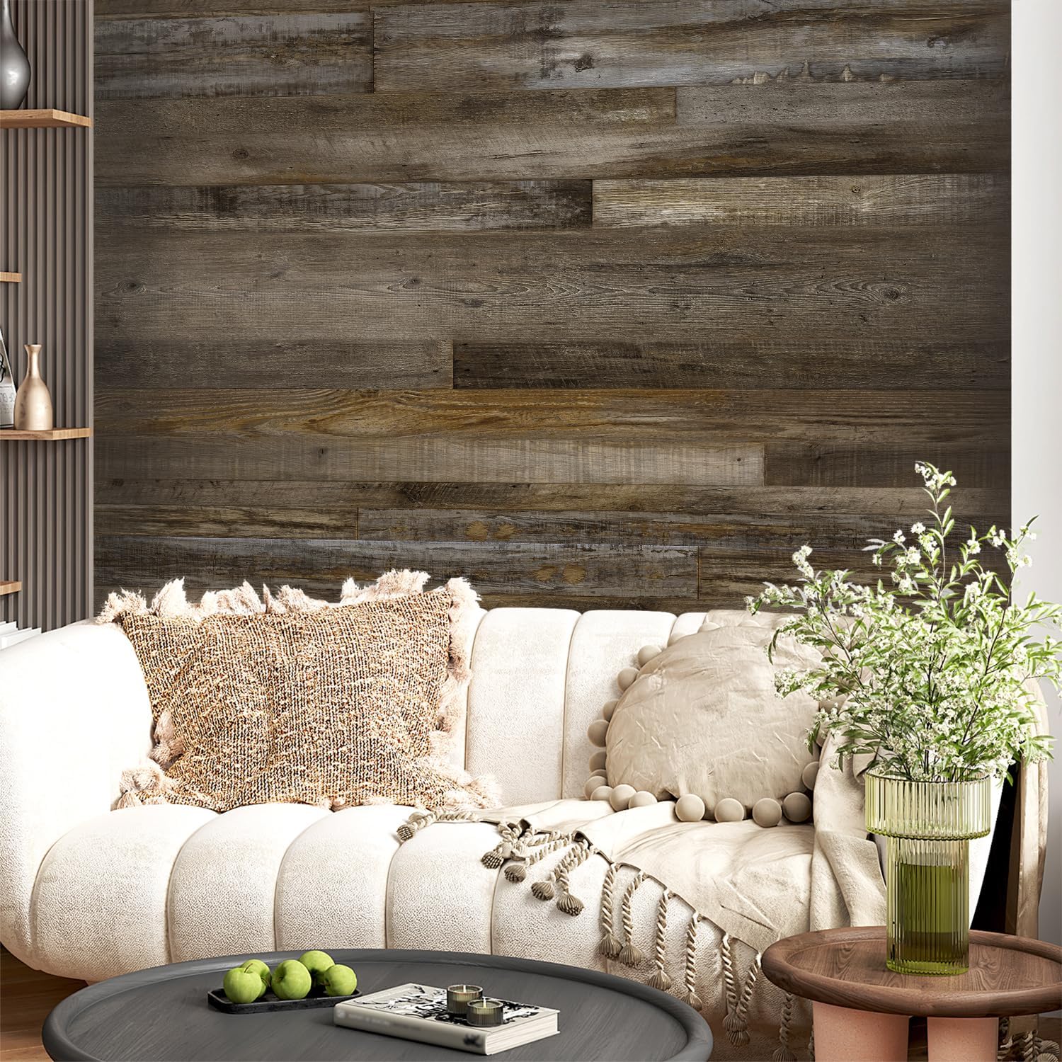 Urban Decor Wall Panels, Easy Peel and Stick self Adhesive Vinyl Tiles for Kitchen Bedroom Doorways Backsplash Planks with Vintage Farmhouse Wood Pattern (Brown Mix)