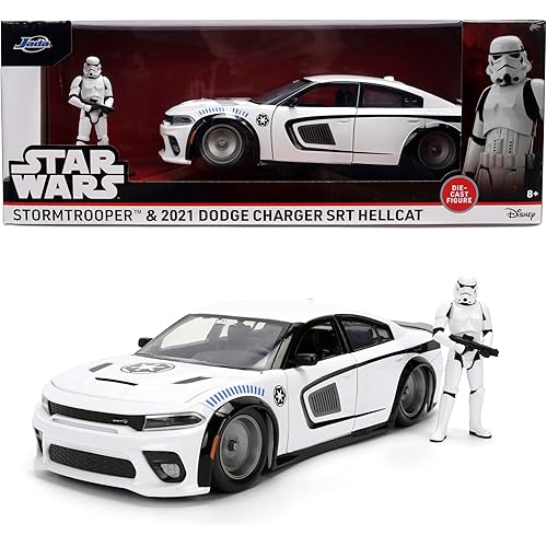 Jada Star Wars Stormtrooper with 2021 Dodge Charger SRT Hellcat Die-Cast Vehicle 1:24 Scale – Opening Parts Toys
